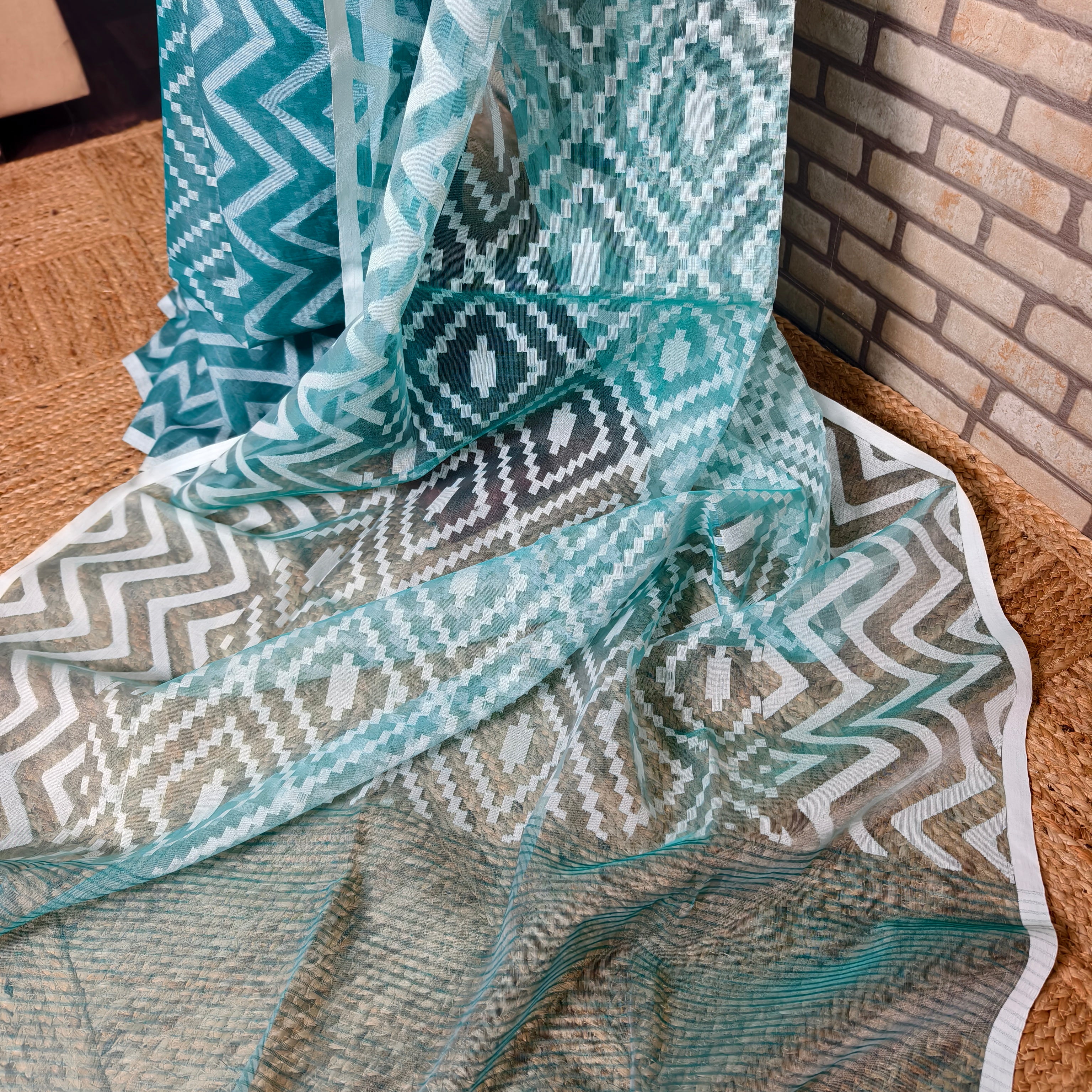 Teal Green Resham Silk Saree