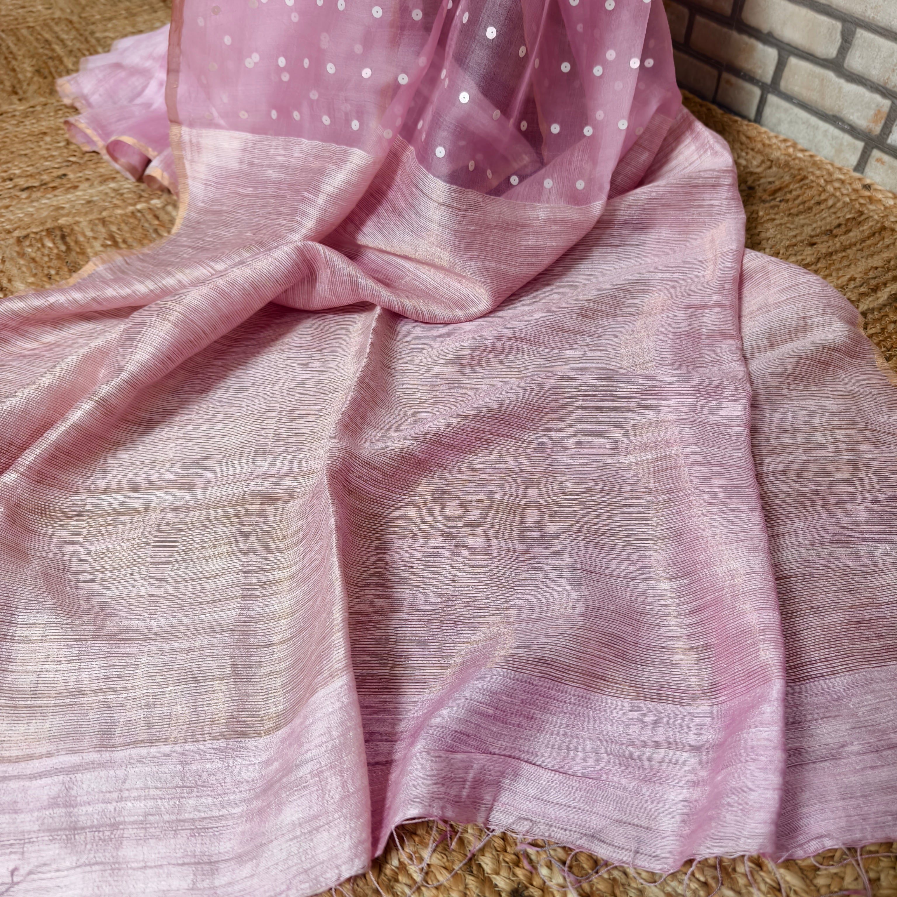 Baby Pink Matka Resham Silk Saree