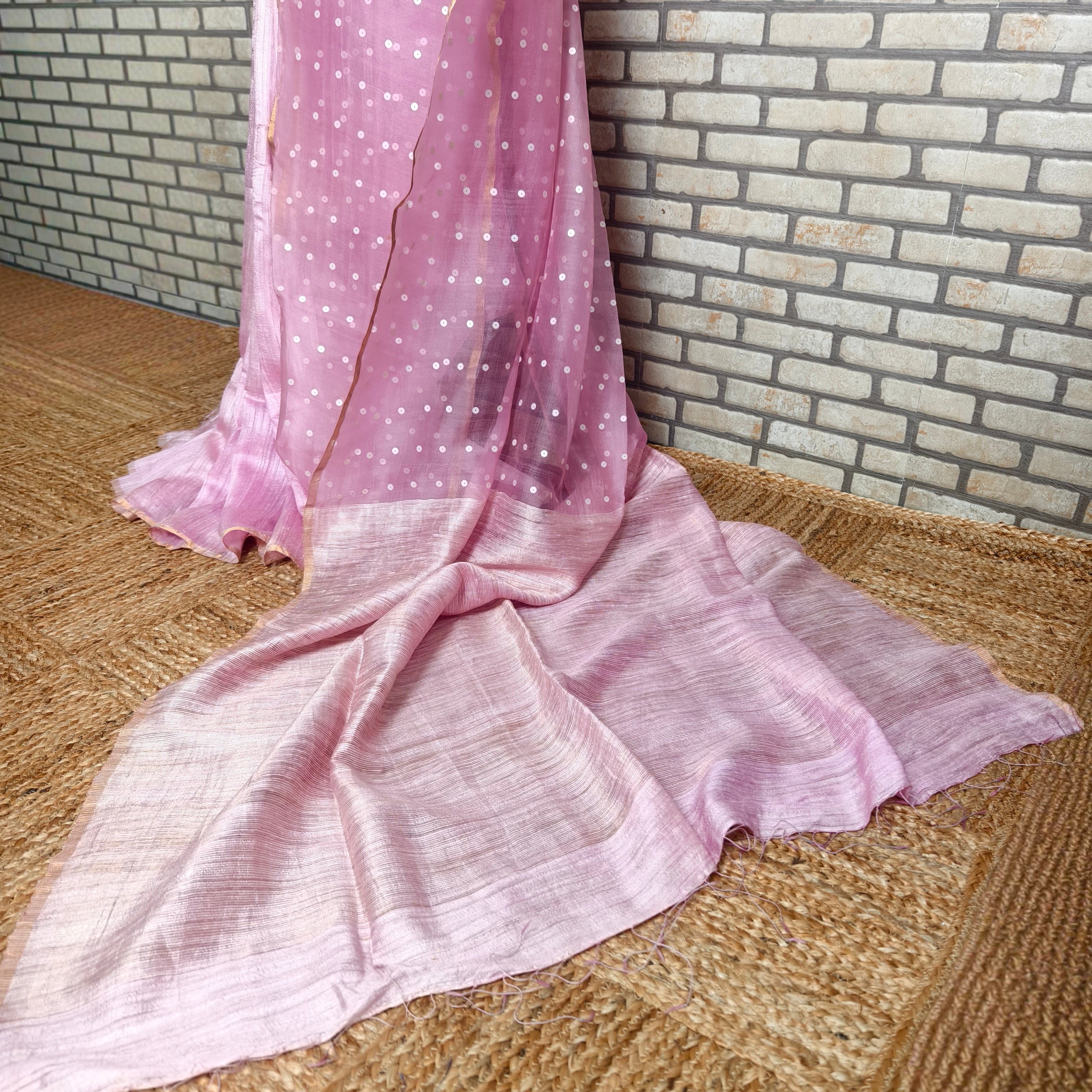 Baby Pink Matka Resham Silk Saree