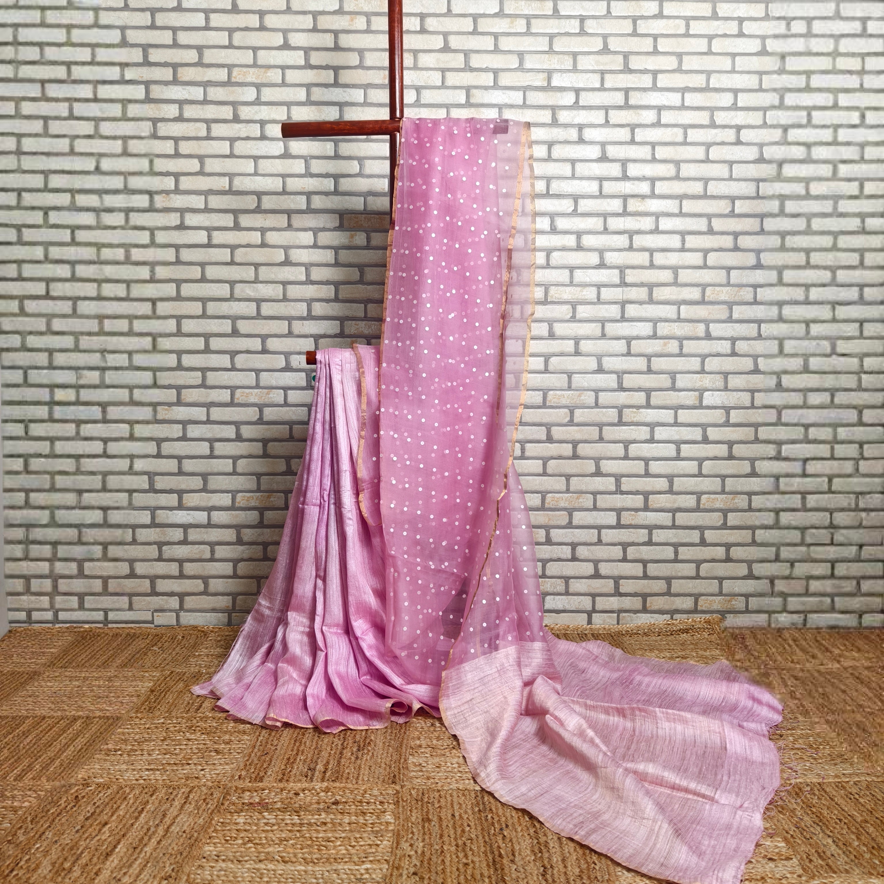 Baby Pink Matka Resham Silk Saree