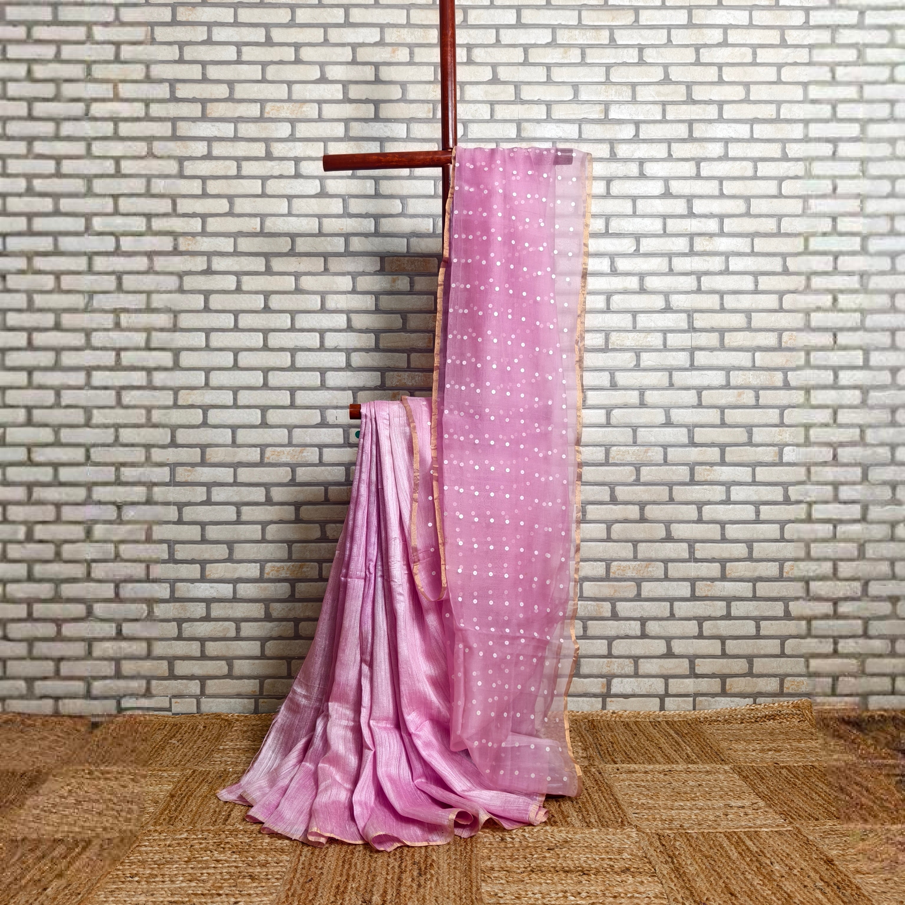 Baby Pink Matka Resham Silk Saree