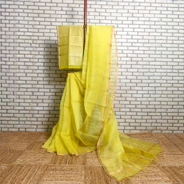 Vibrant Yellow Resham Silk Saree