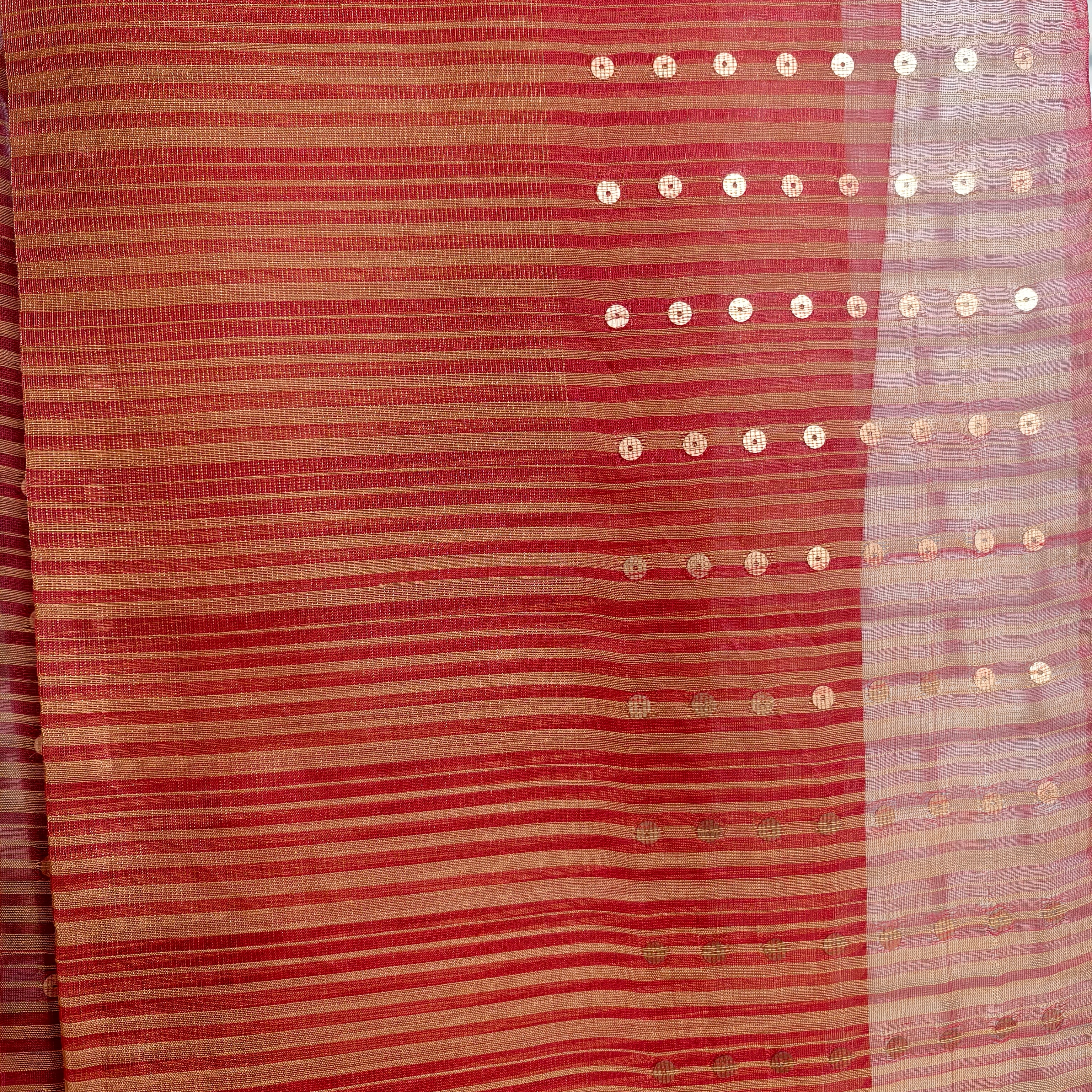 Beige Red Resham Silk Saree