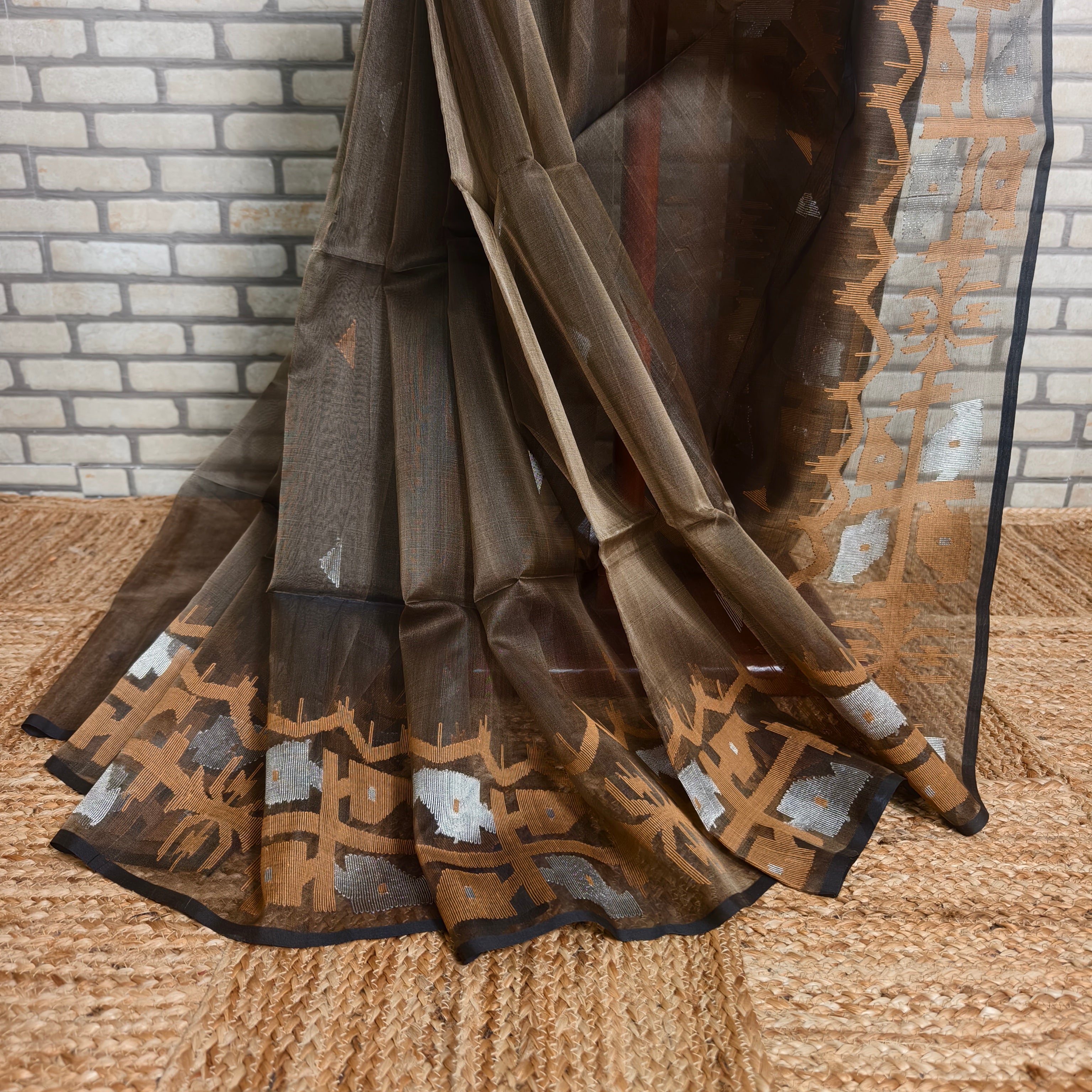 Coffee Brown Purple Resham Silk Saree