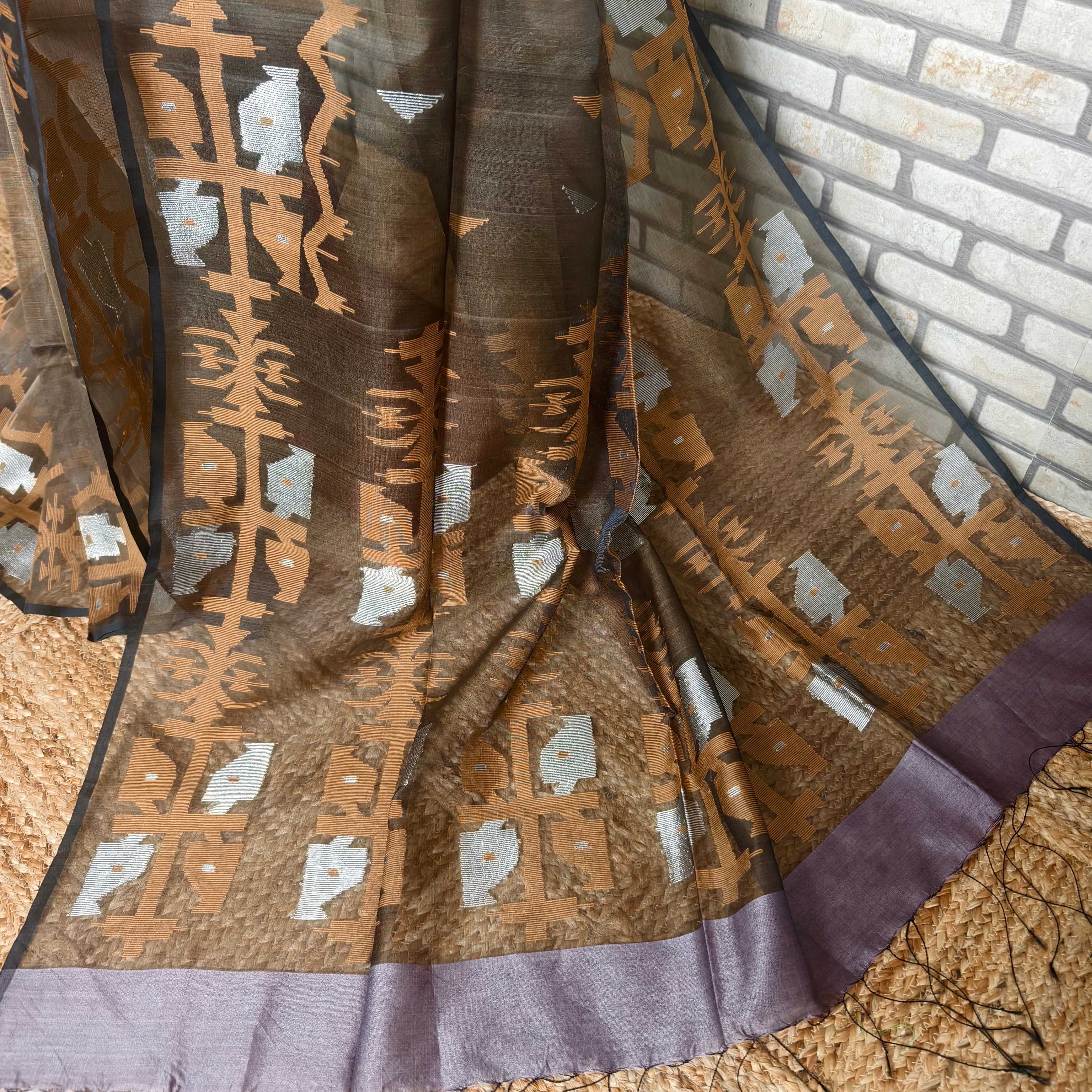 Coffee Brown Purple Resham Silk Saree