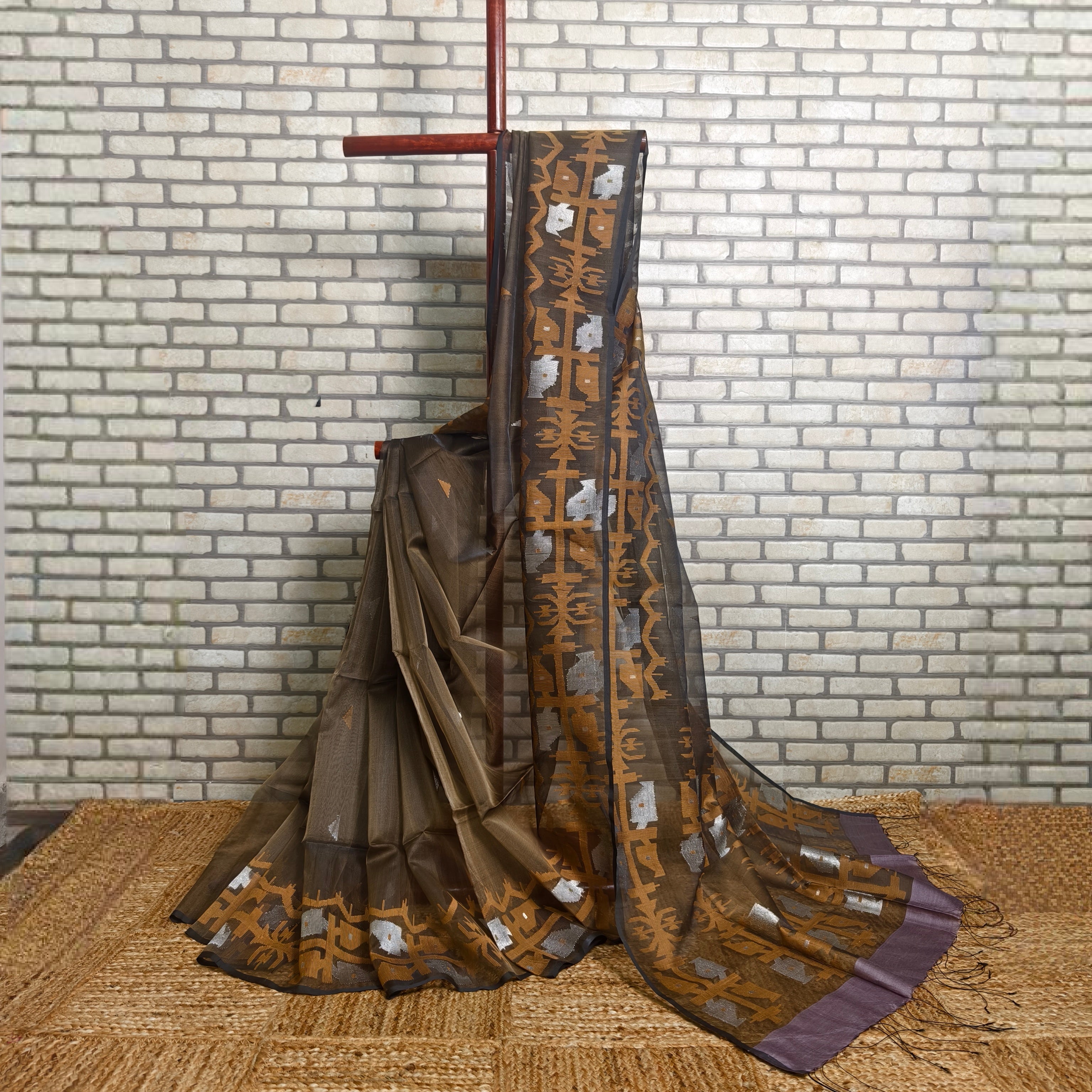 Coffee Brown Purple Resham Silk Saree