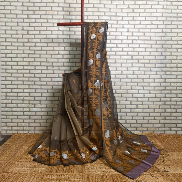 Coffee Brown Purple Resham Silk Saree