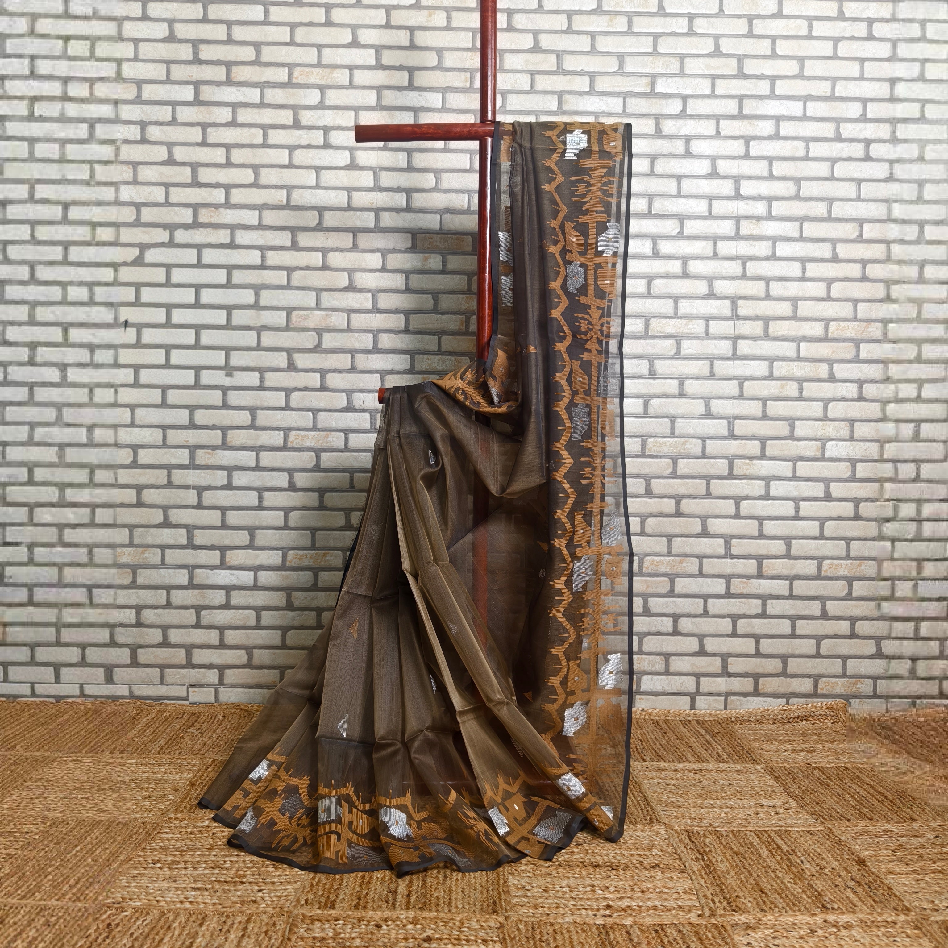 Coffee Brown Purple Resham Silk Saree