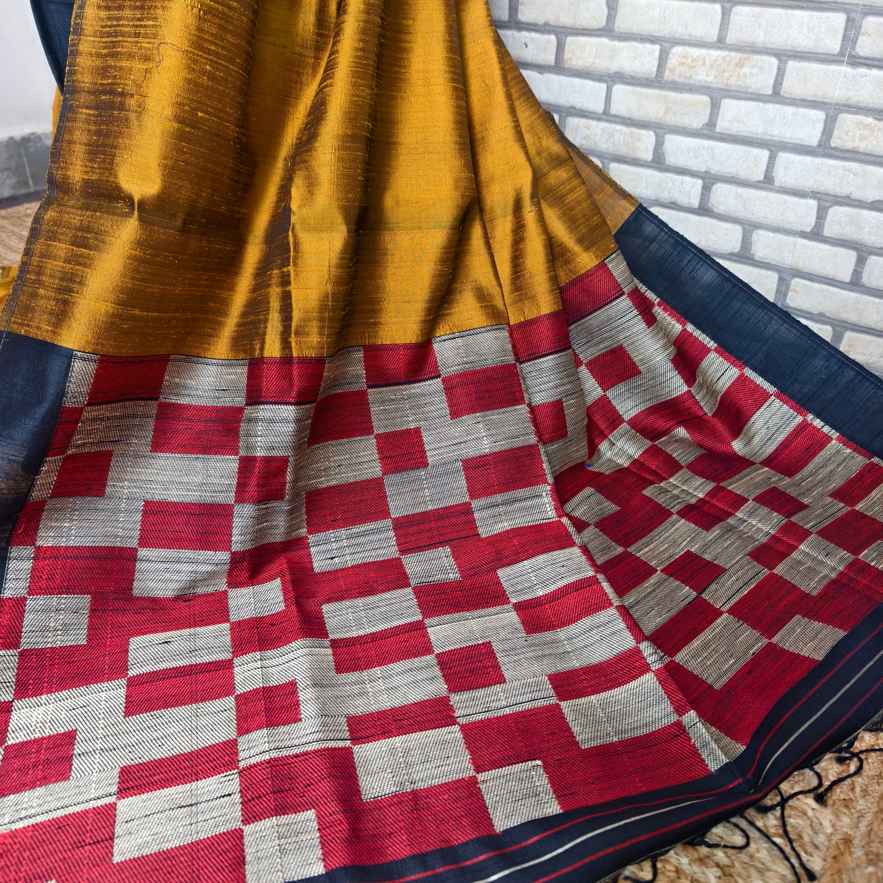 Mustard Resham Silk Saree
