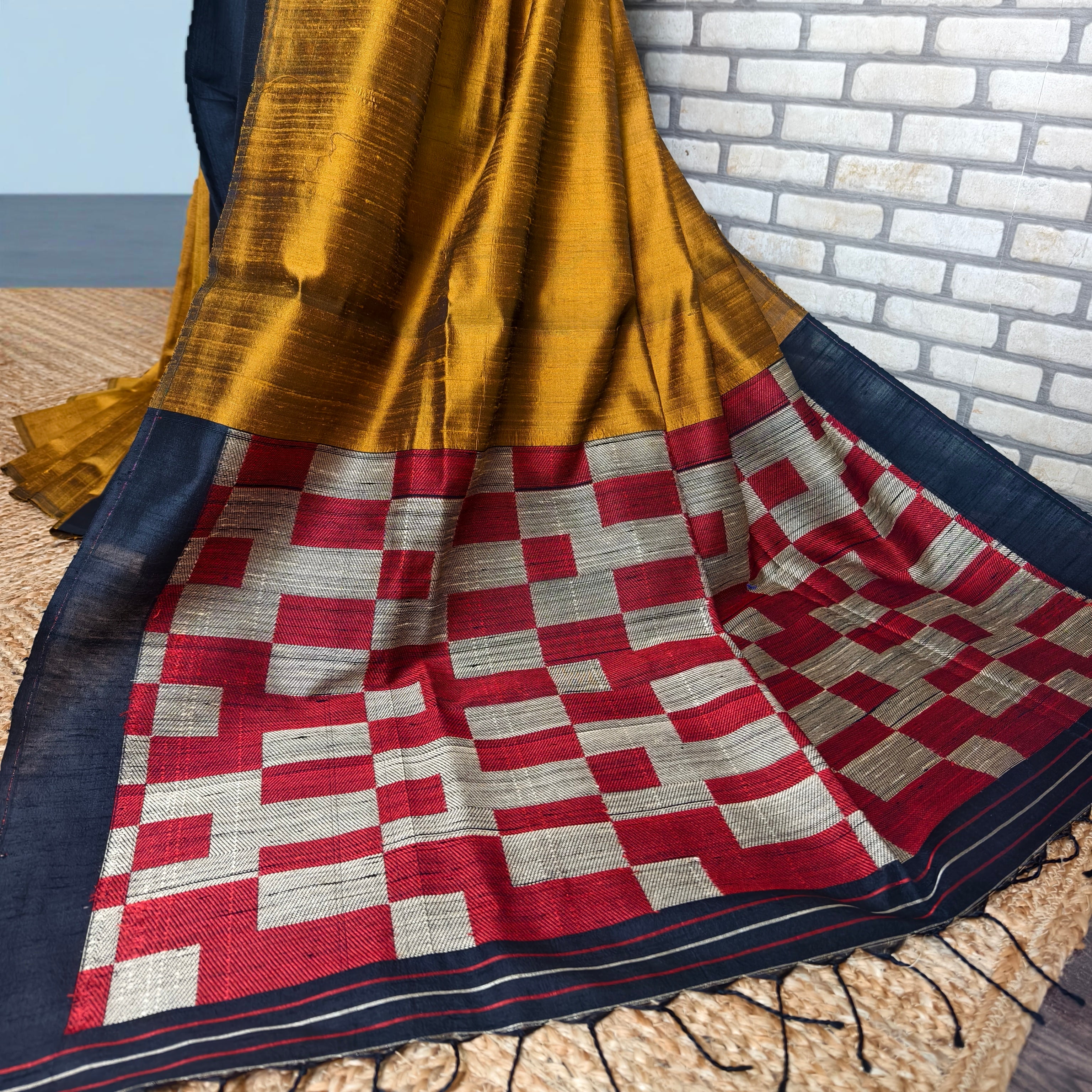Mustard Resham Silk Saree