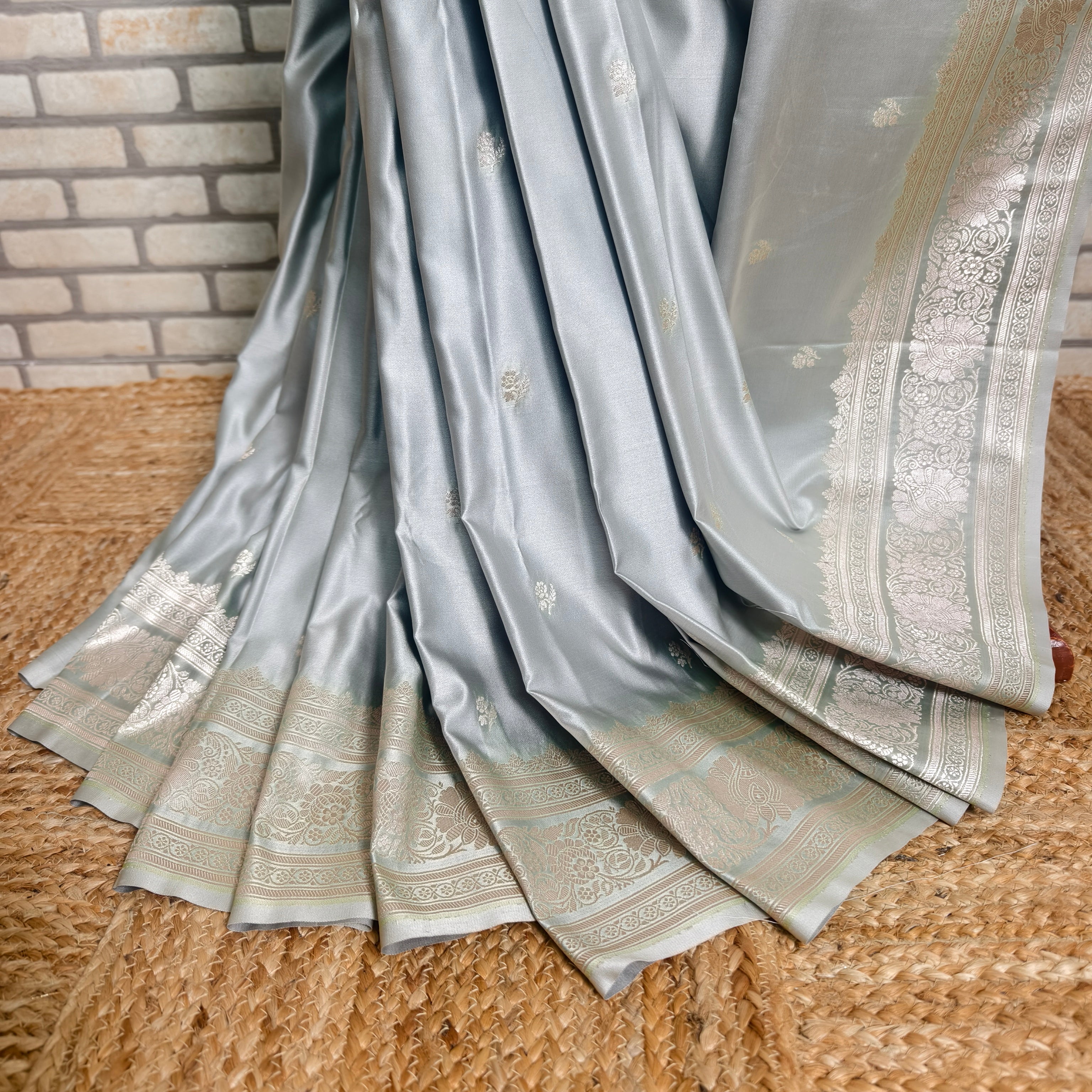 Slate Grey Mashru Silk Saree