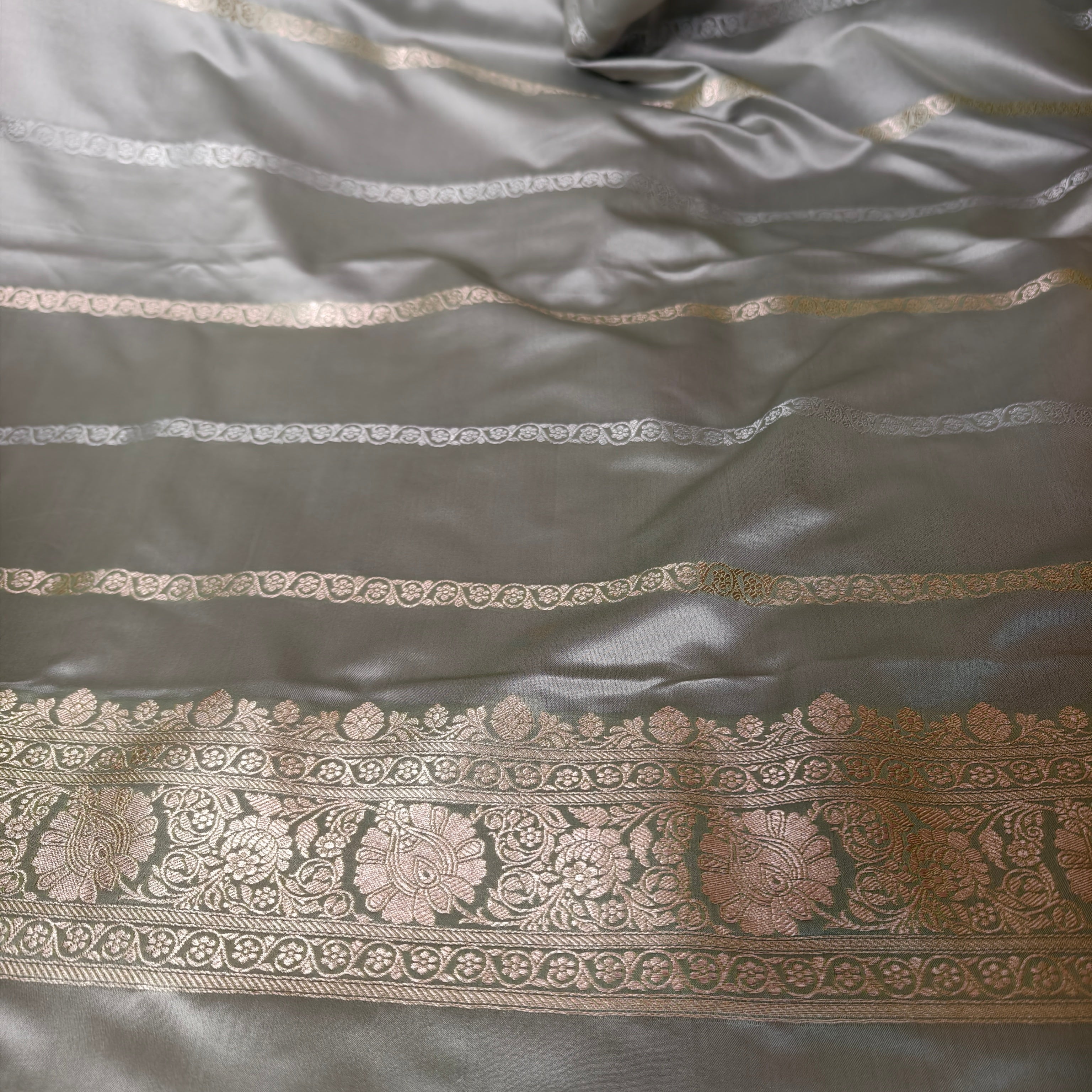 Slate Grey Mashru Silk Saree