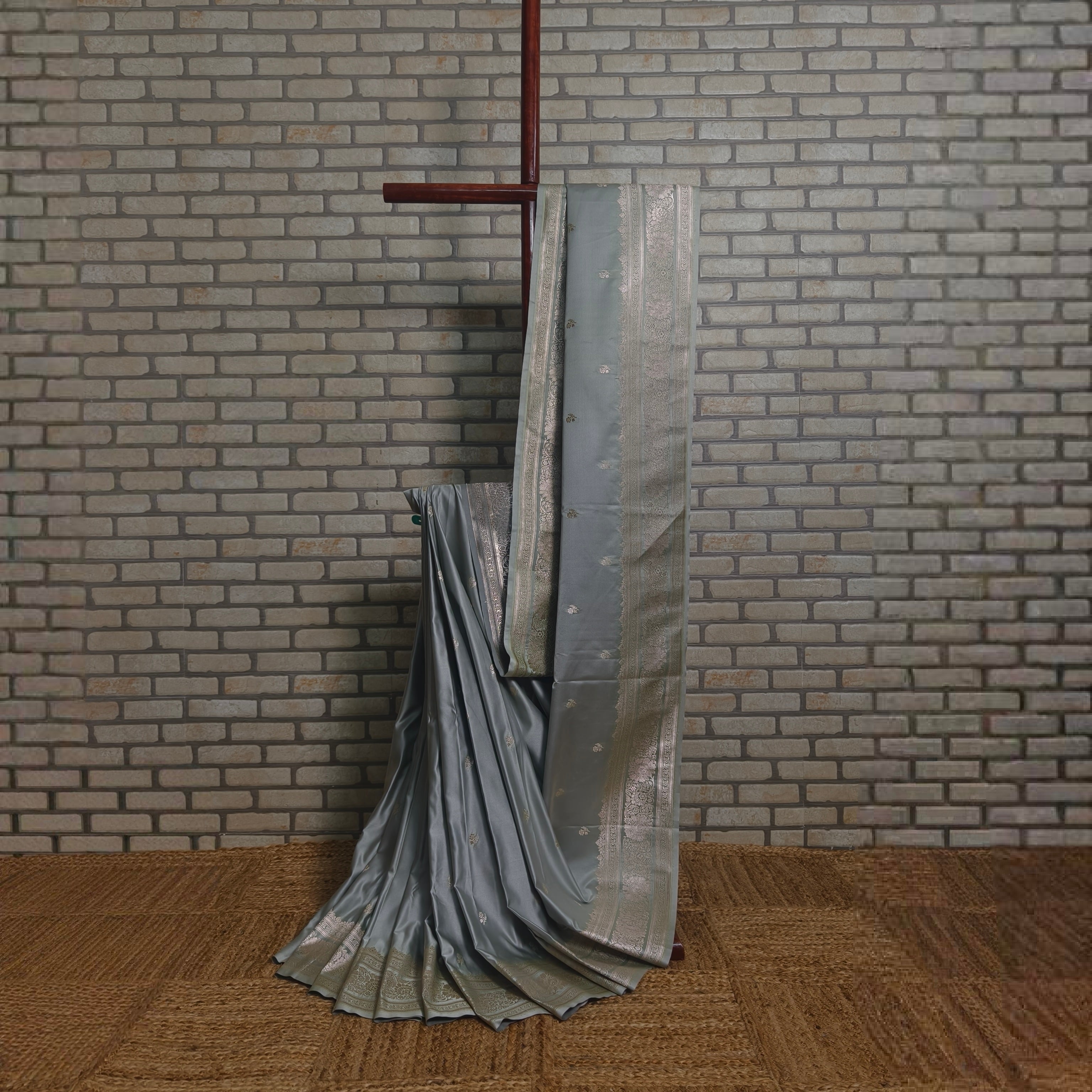 Slate Grey Mashru Silk Saree