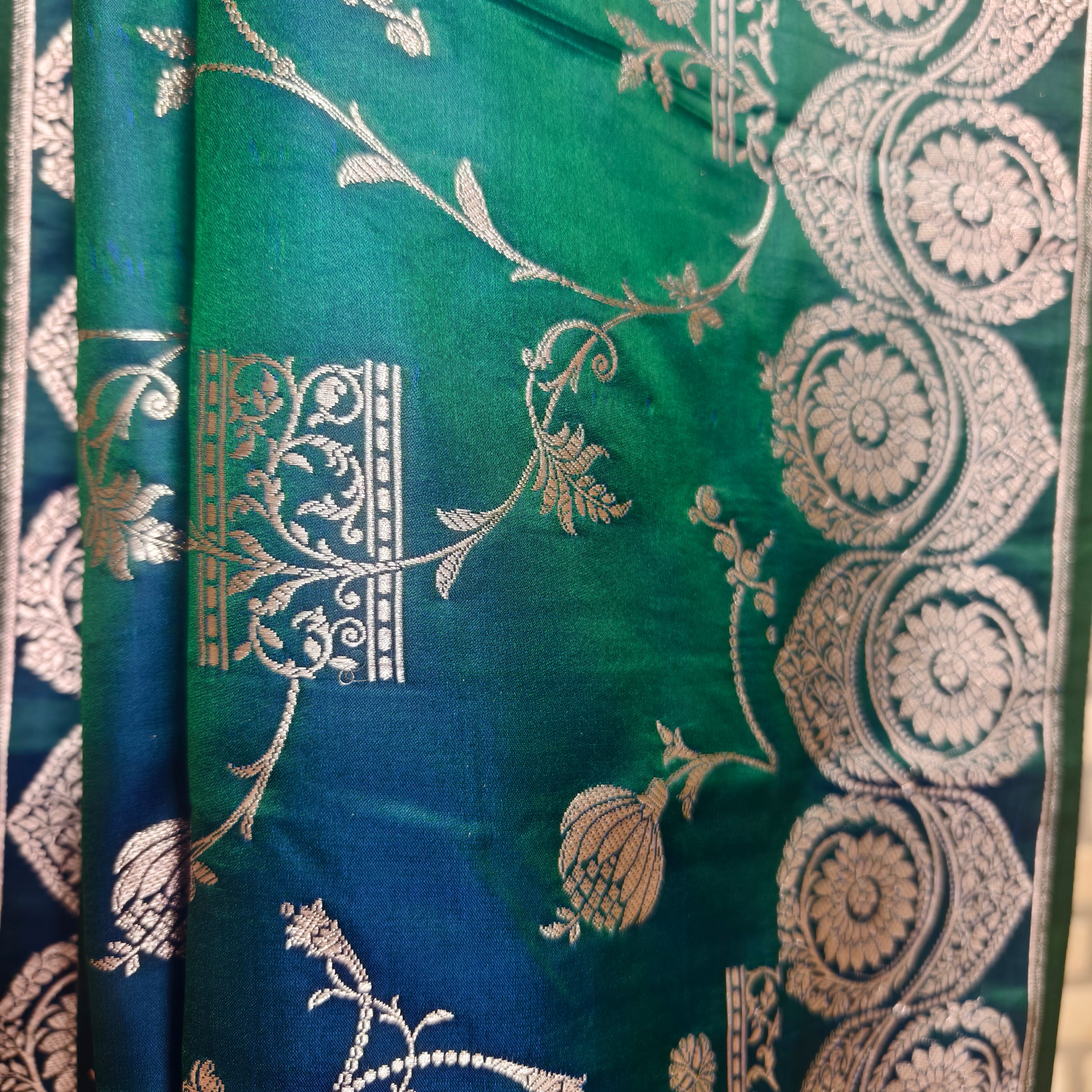 Two Tone Green Blue Mashru Silk Saree
