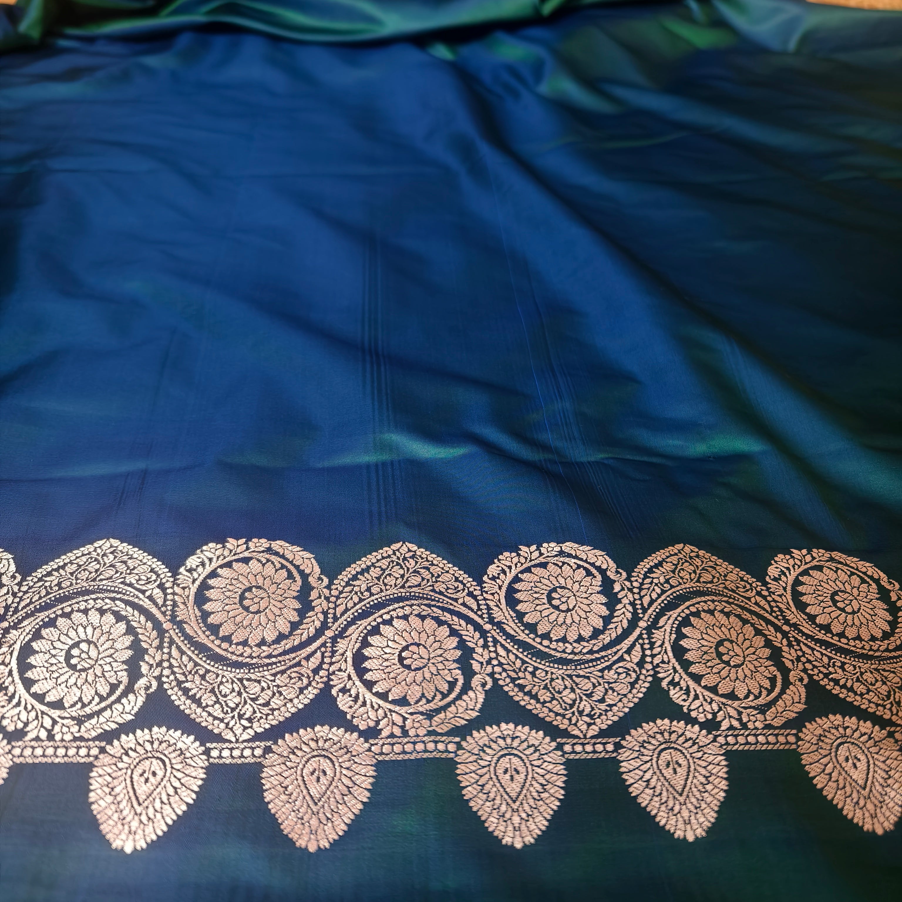 Two Tone Green Blue Mashru Silk Saree