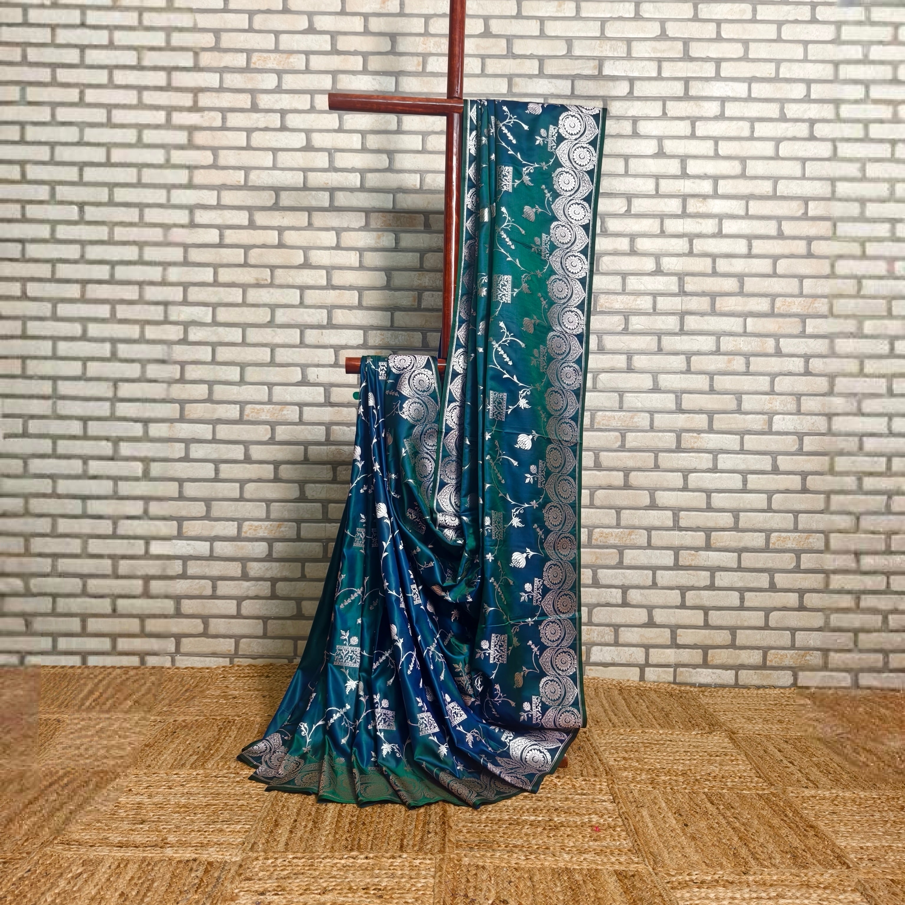 Two Tone Green Blue Mashru Silk Saree