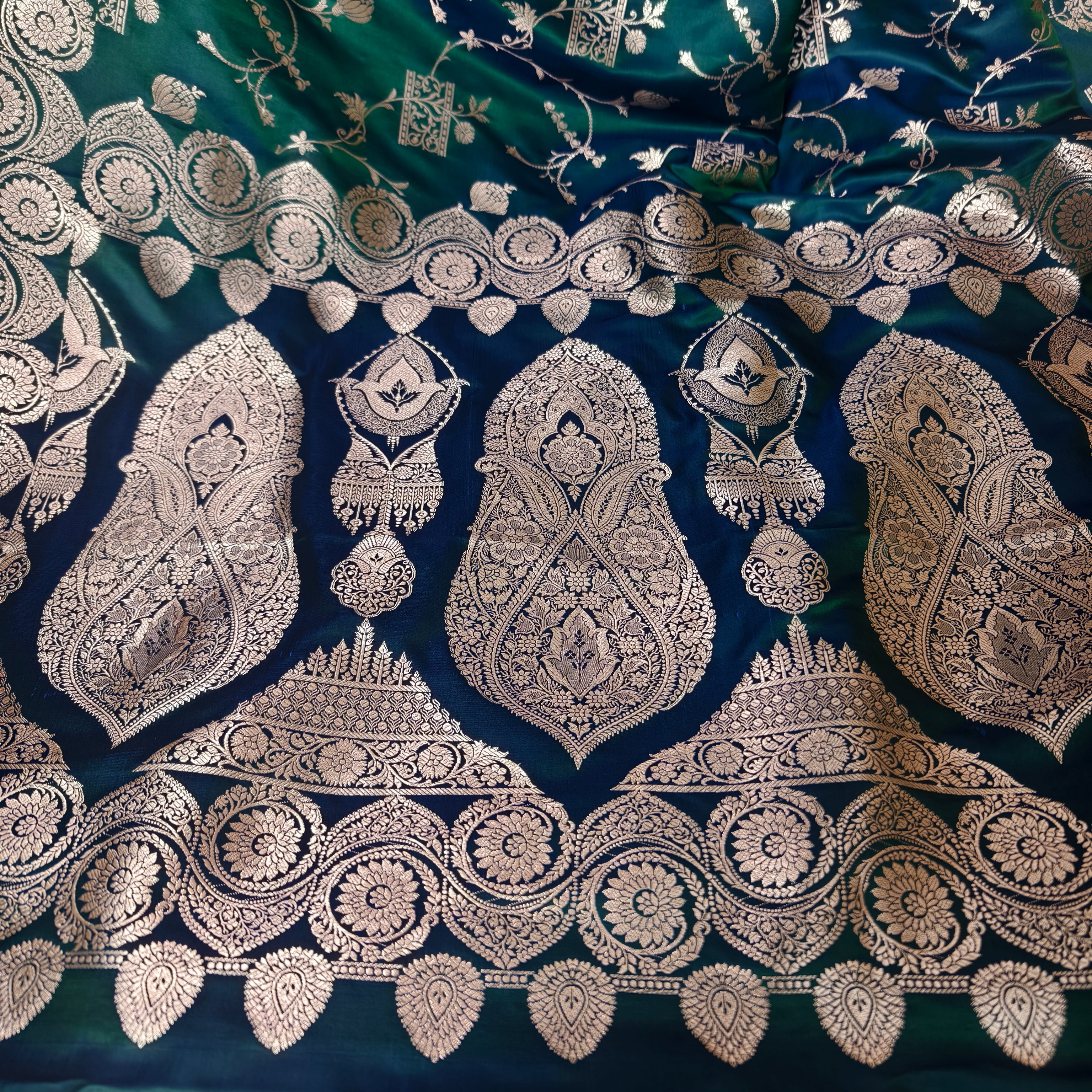 Two Tone Green Blue Mashru Silk Saree
