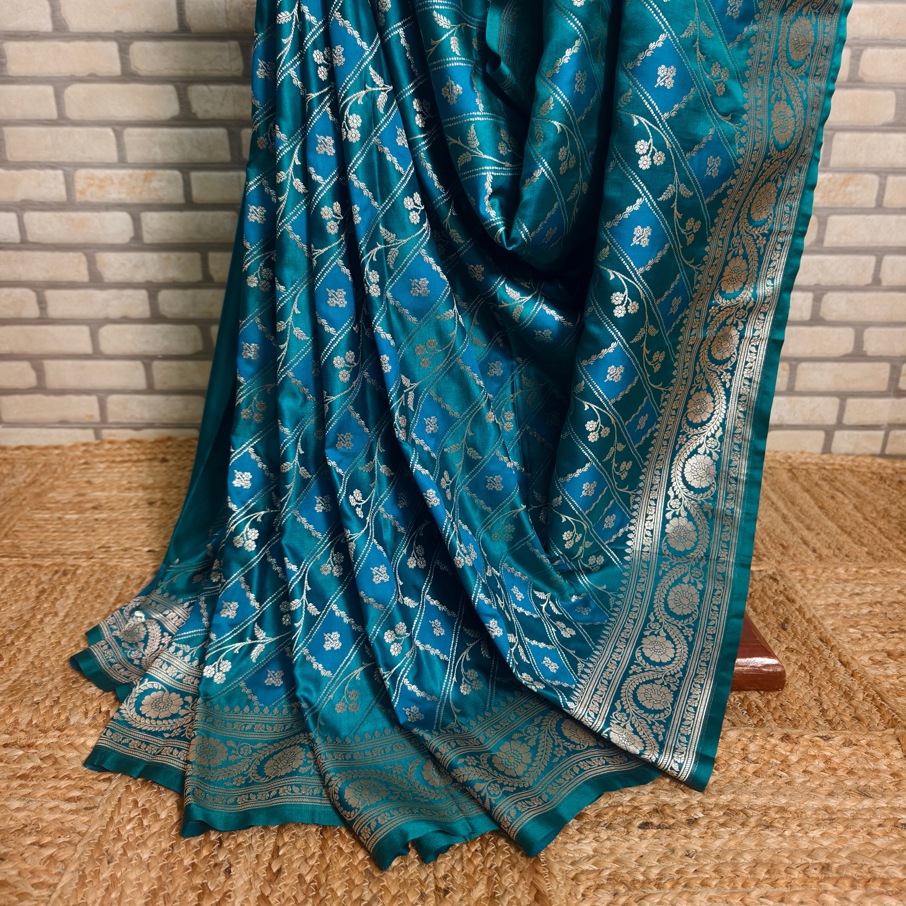 Two Tone Green Blue Mashru Silk Saree