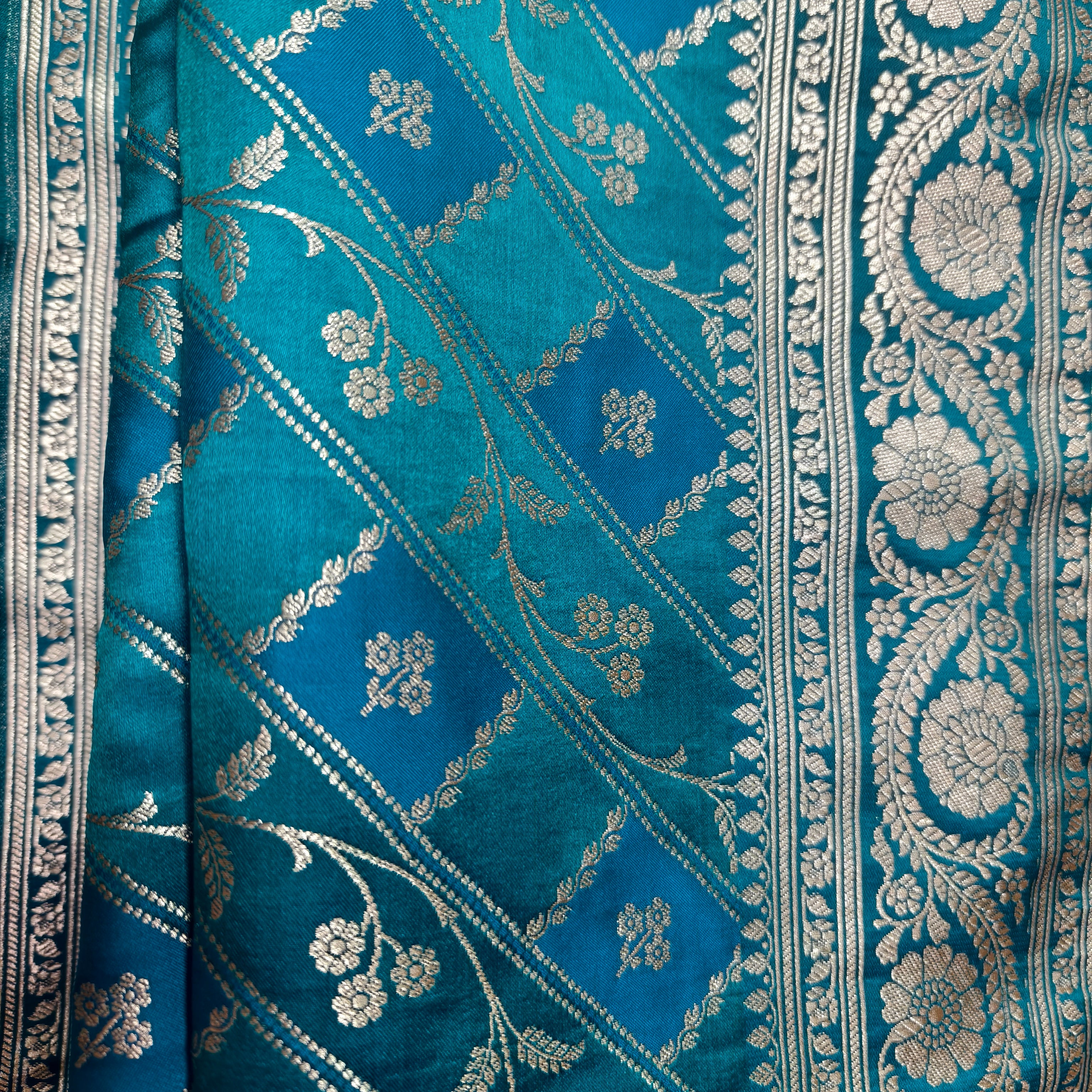 Two Tone Green Blue Mashru Silk Saree