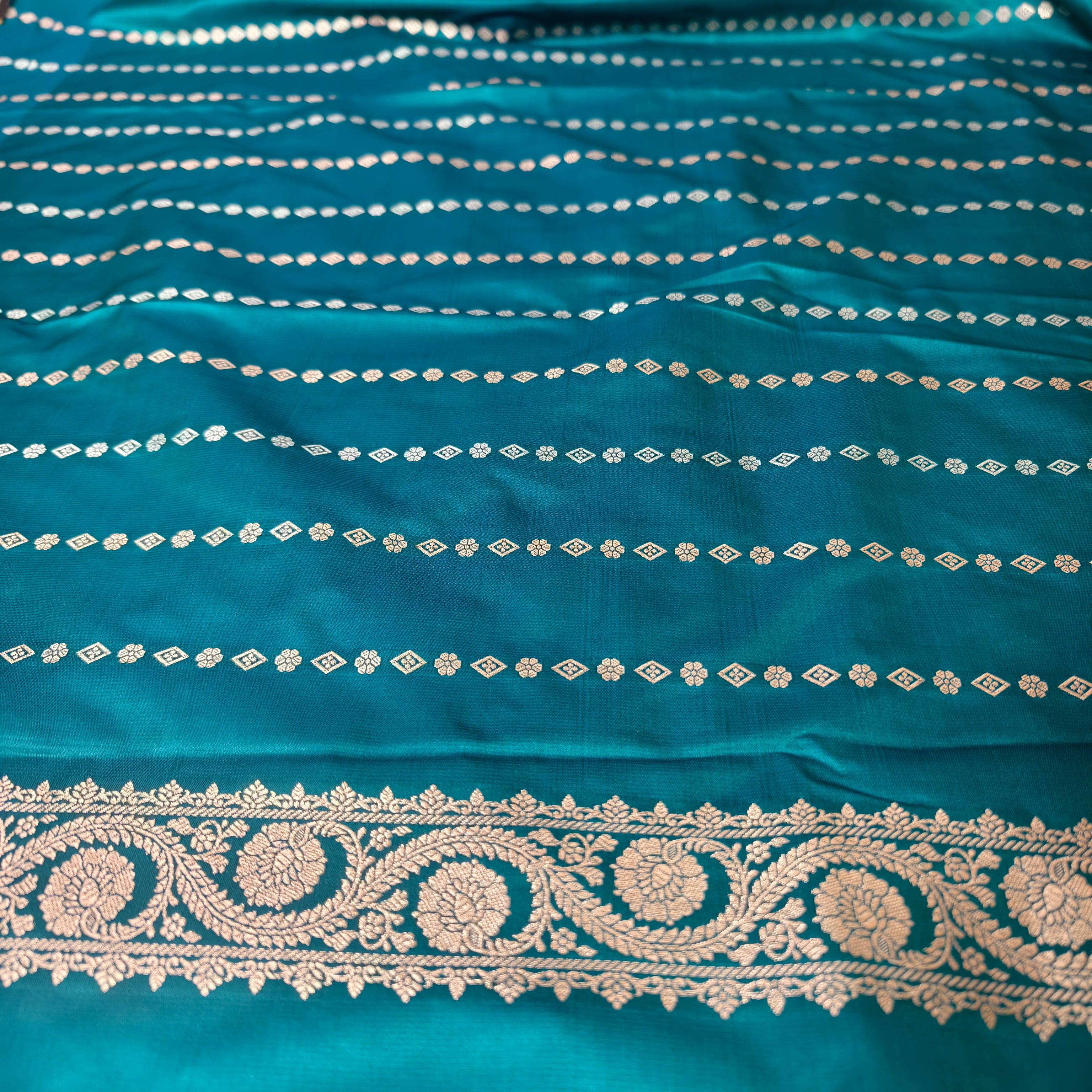 Two Tone Green Blue Mashru Silk Saree
