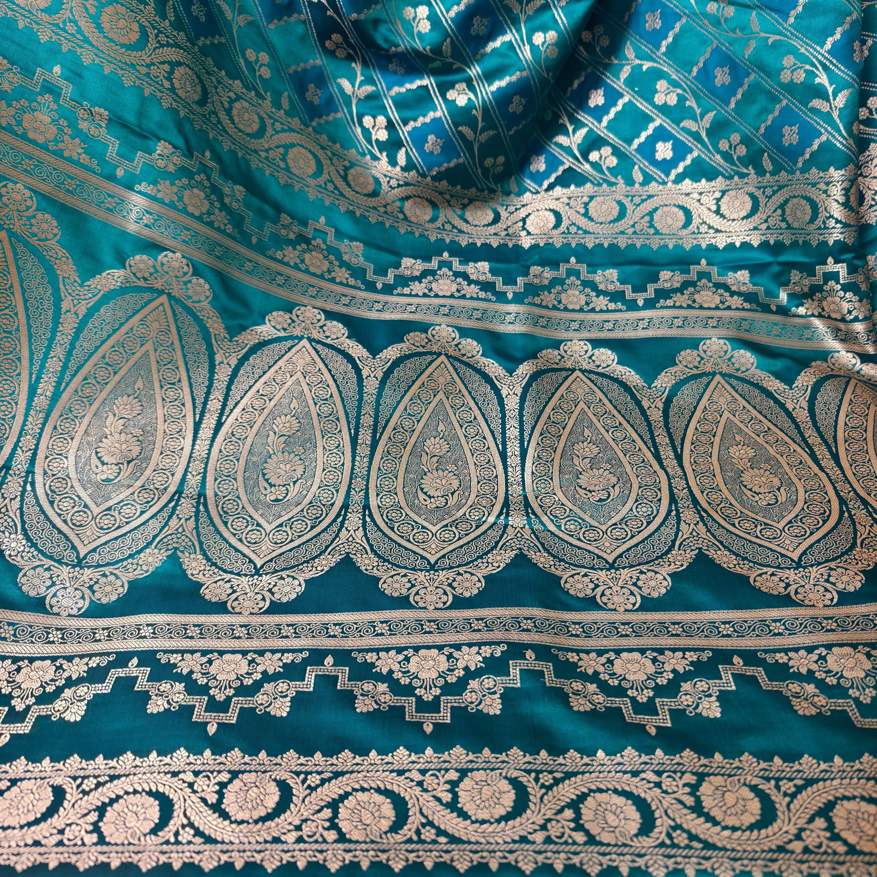 Two Tone Green Blue Mashru Silk Saree