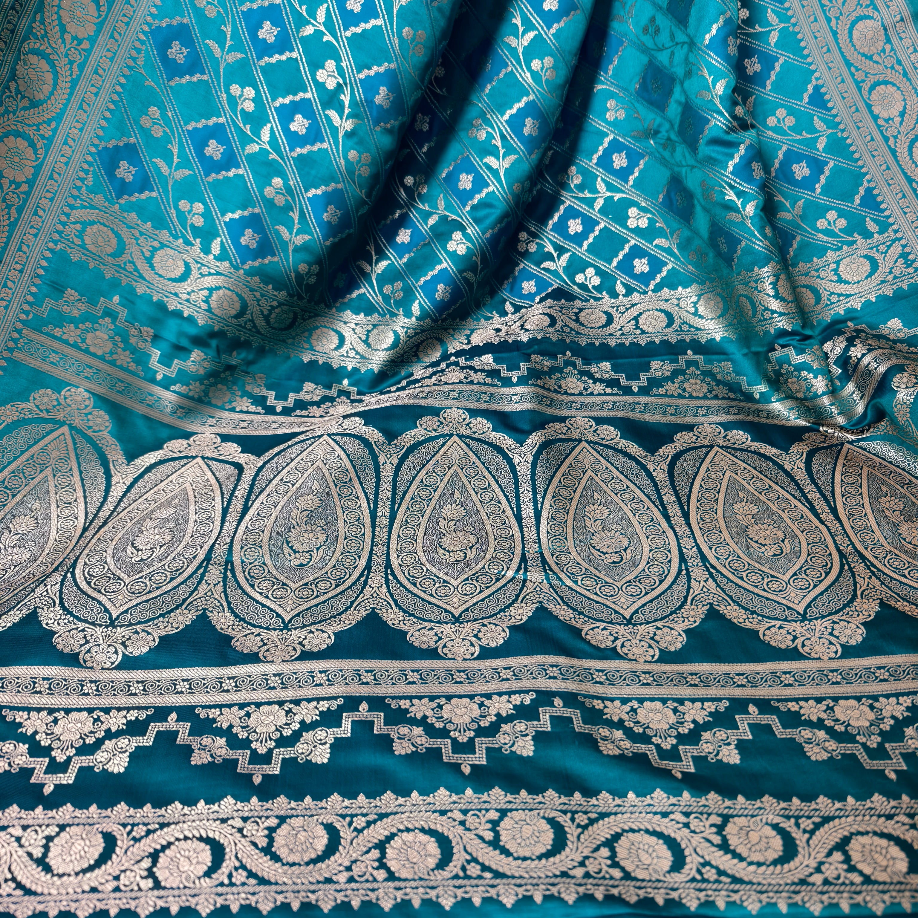 Two Tone Green Blue Mashru Silk Saree