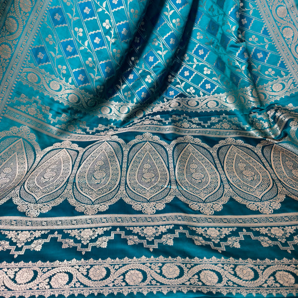 Two Tone Green Blue Mashru Silk Saree