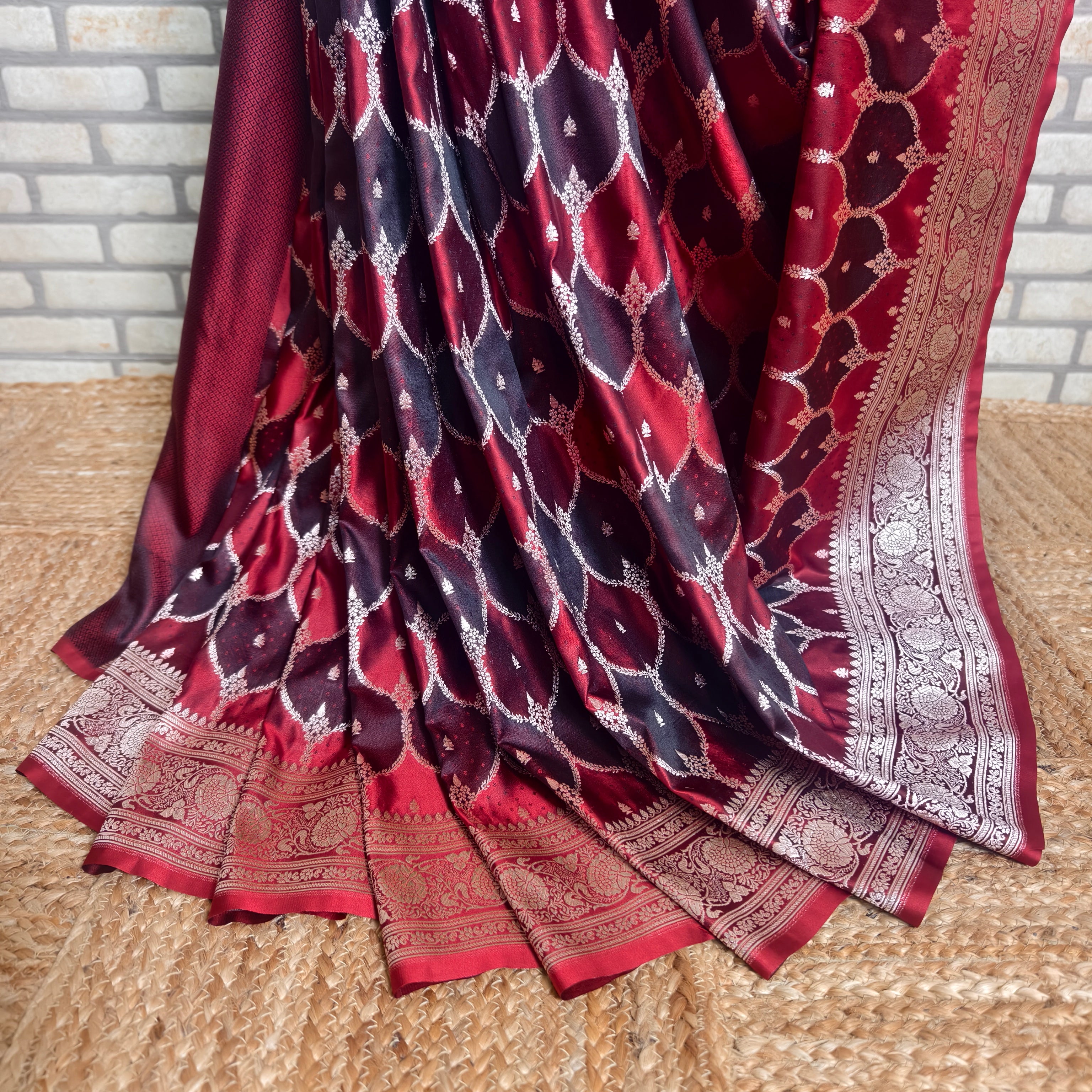 Bold Red Brown Mashru Silk Saree