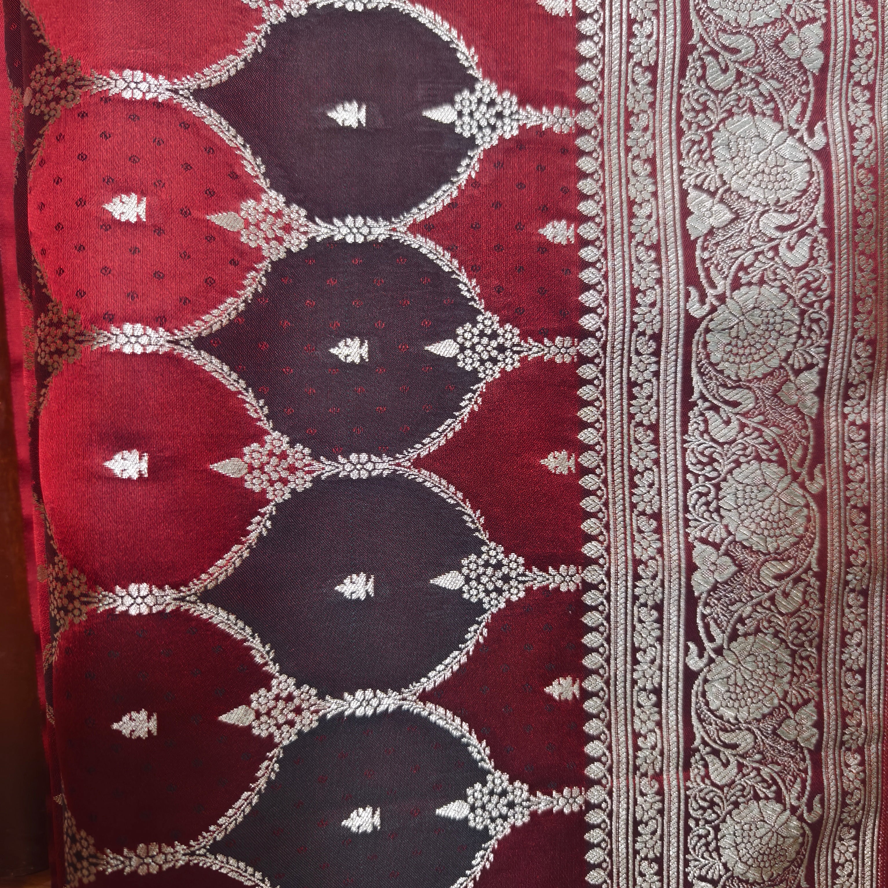 Bold Red Brown Mashru Silk Saree