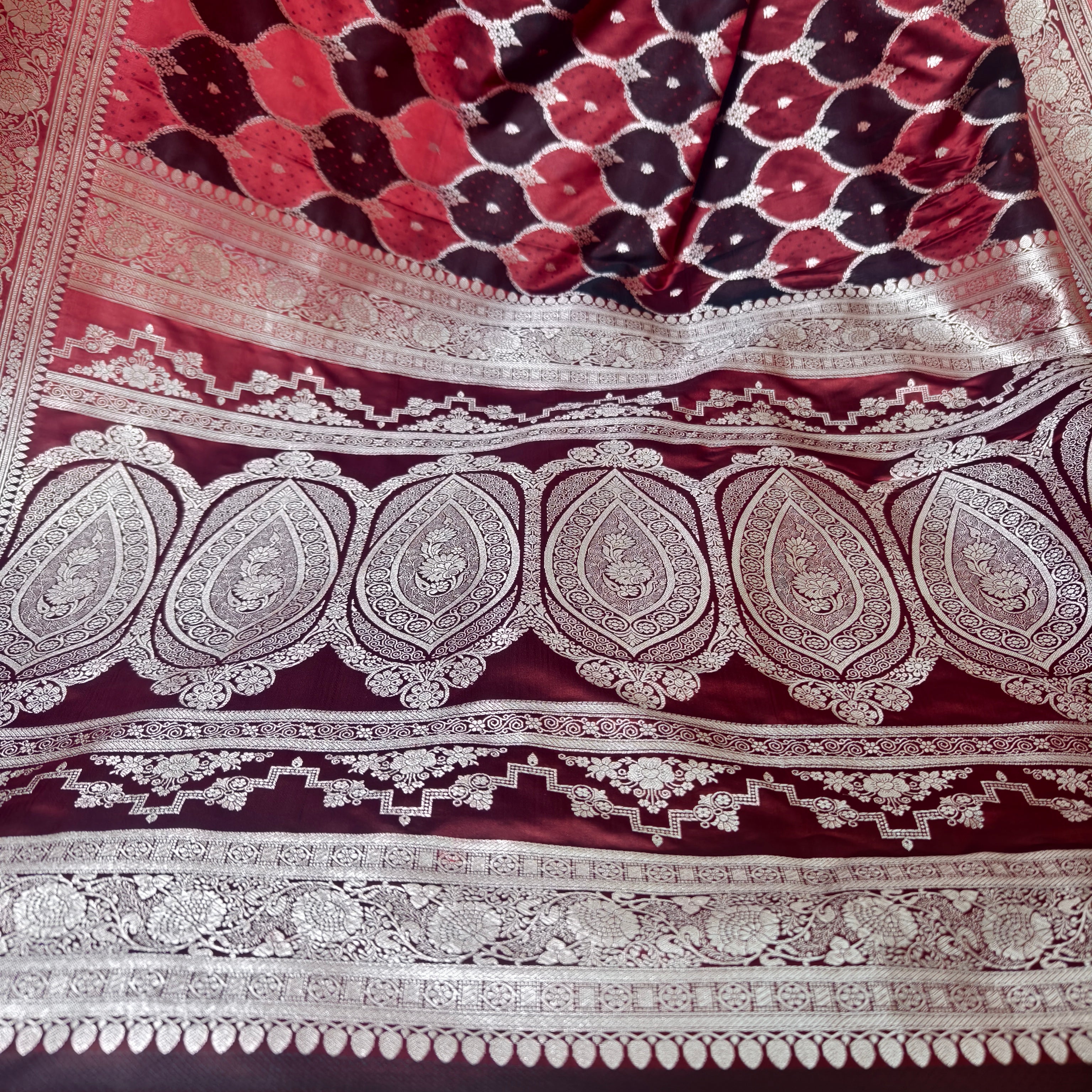 Bold Red Brown Mashru Silk Saree