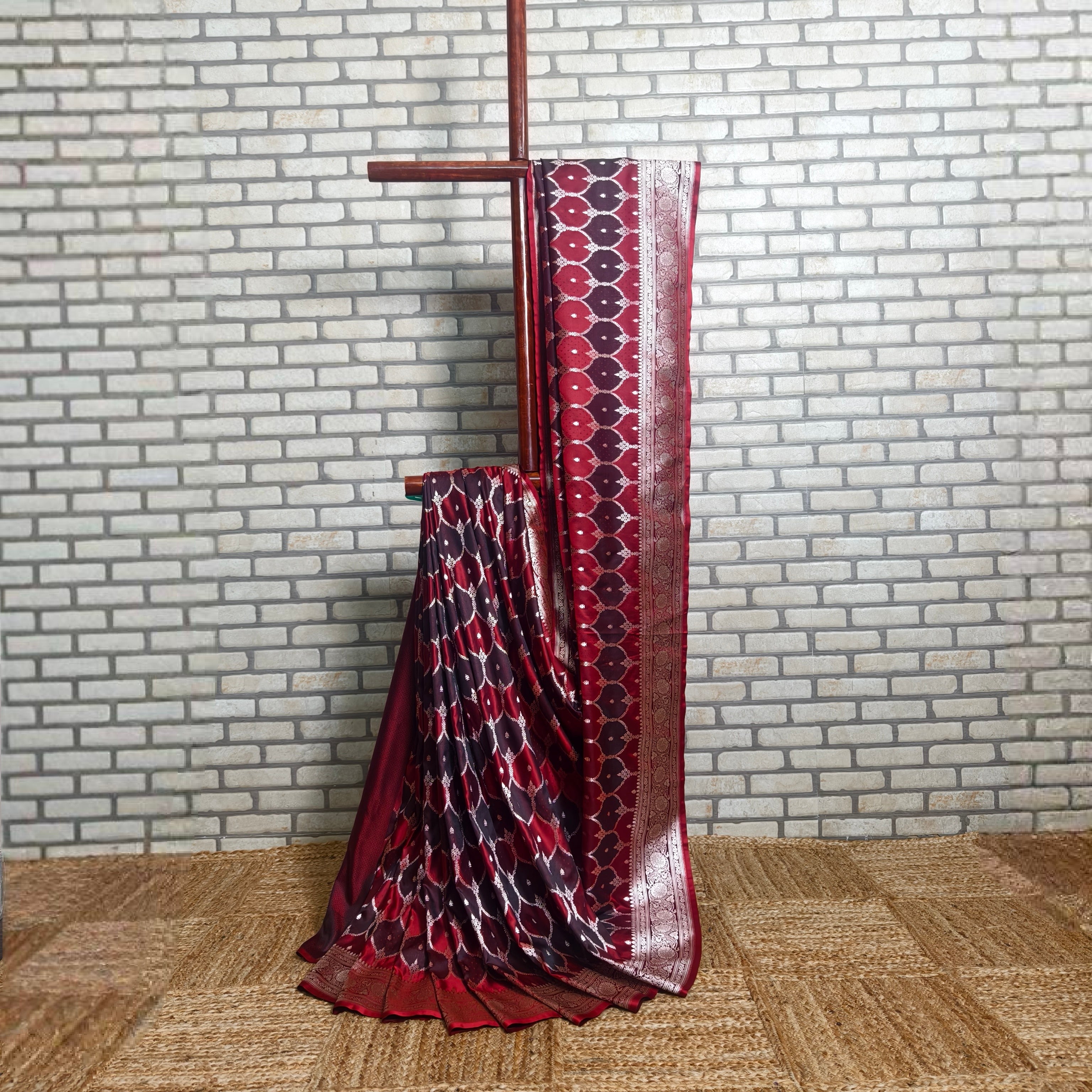 Bold Red Brown Mashru Silk Saree