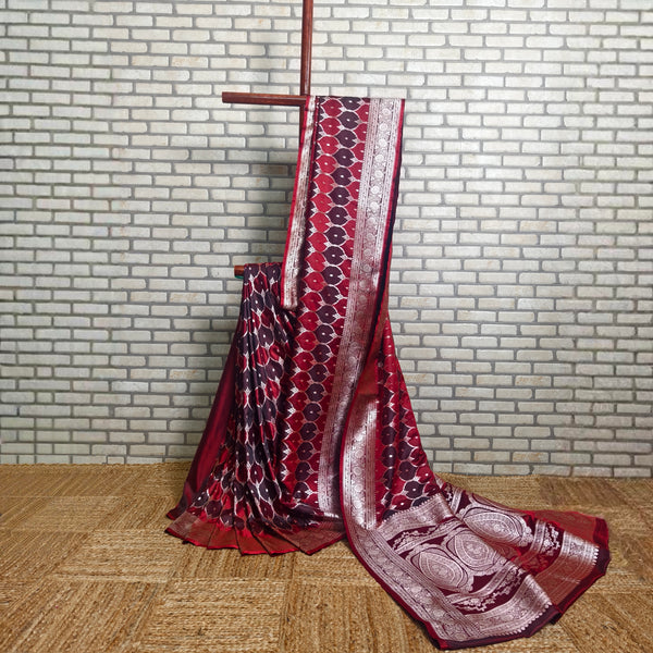 Bold Red Brown Mashru Silk Saree