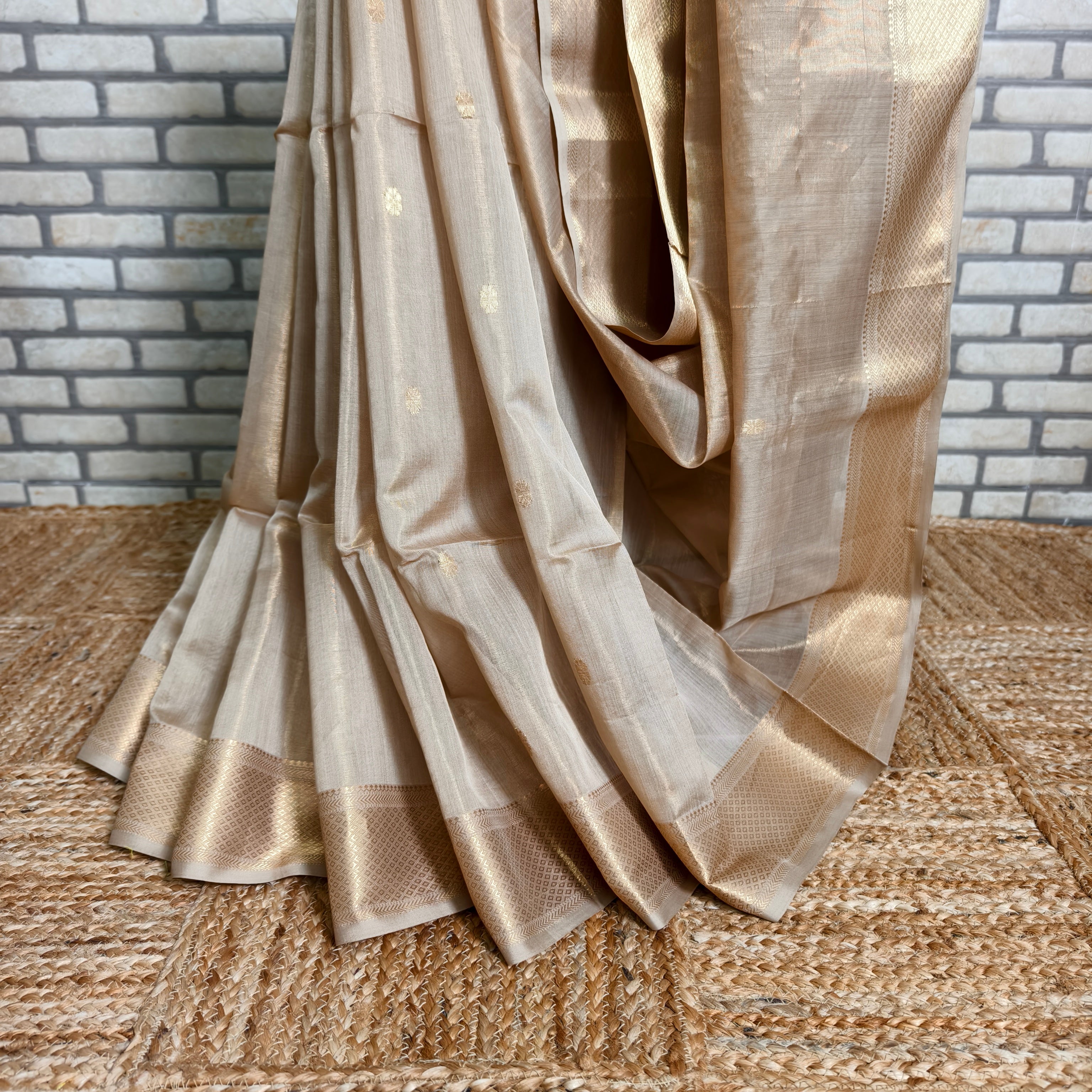 Beige Golden Maheshwari Saree