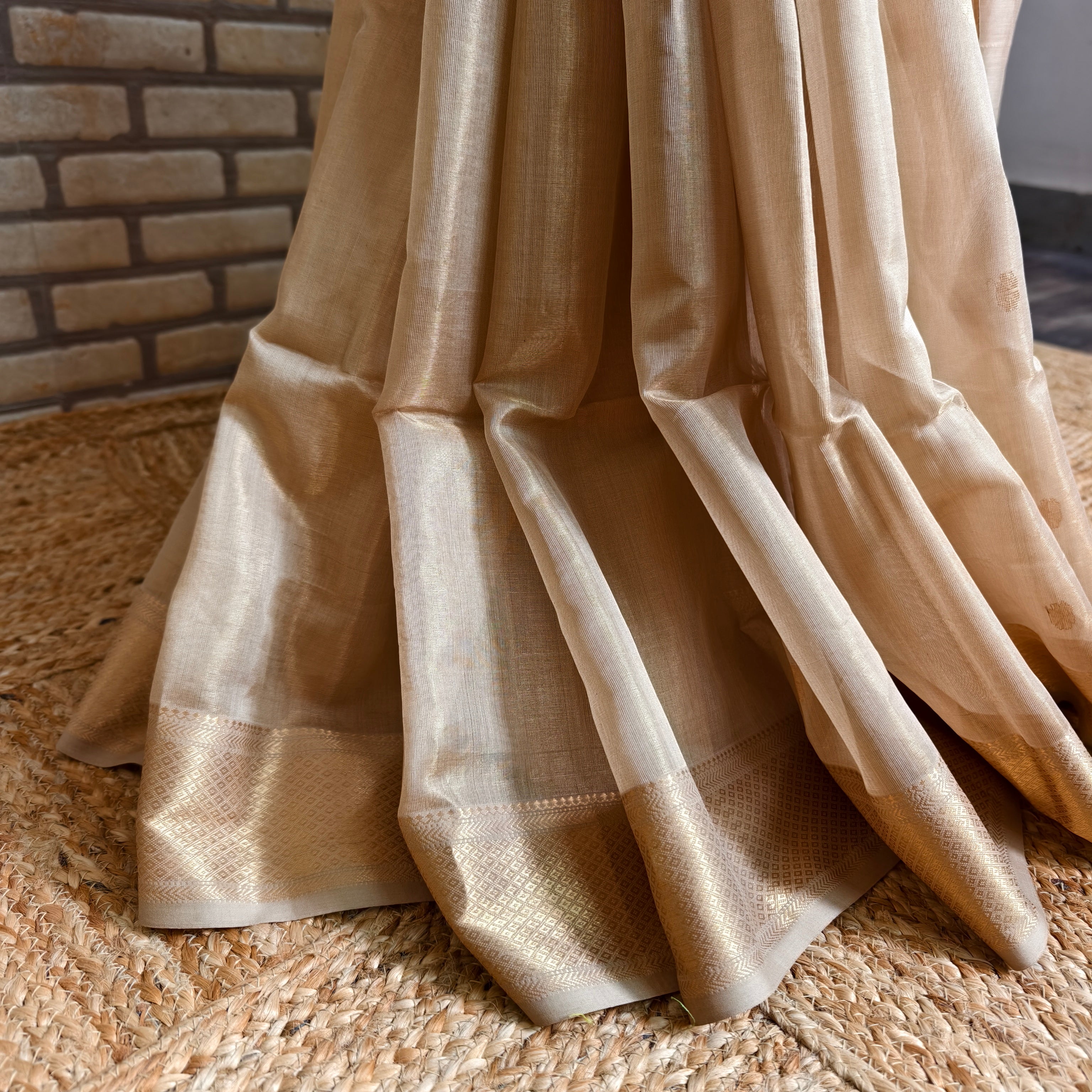 Beige Golden Maheshwari Saree