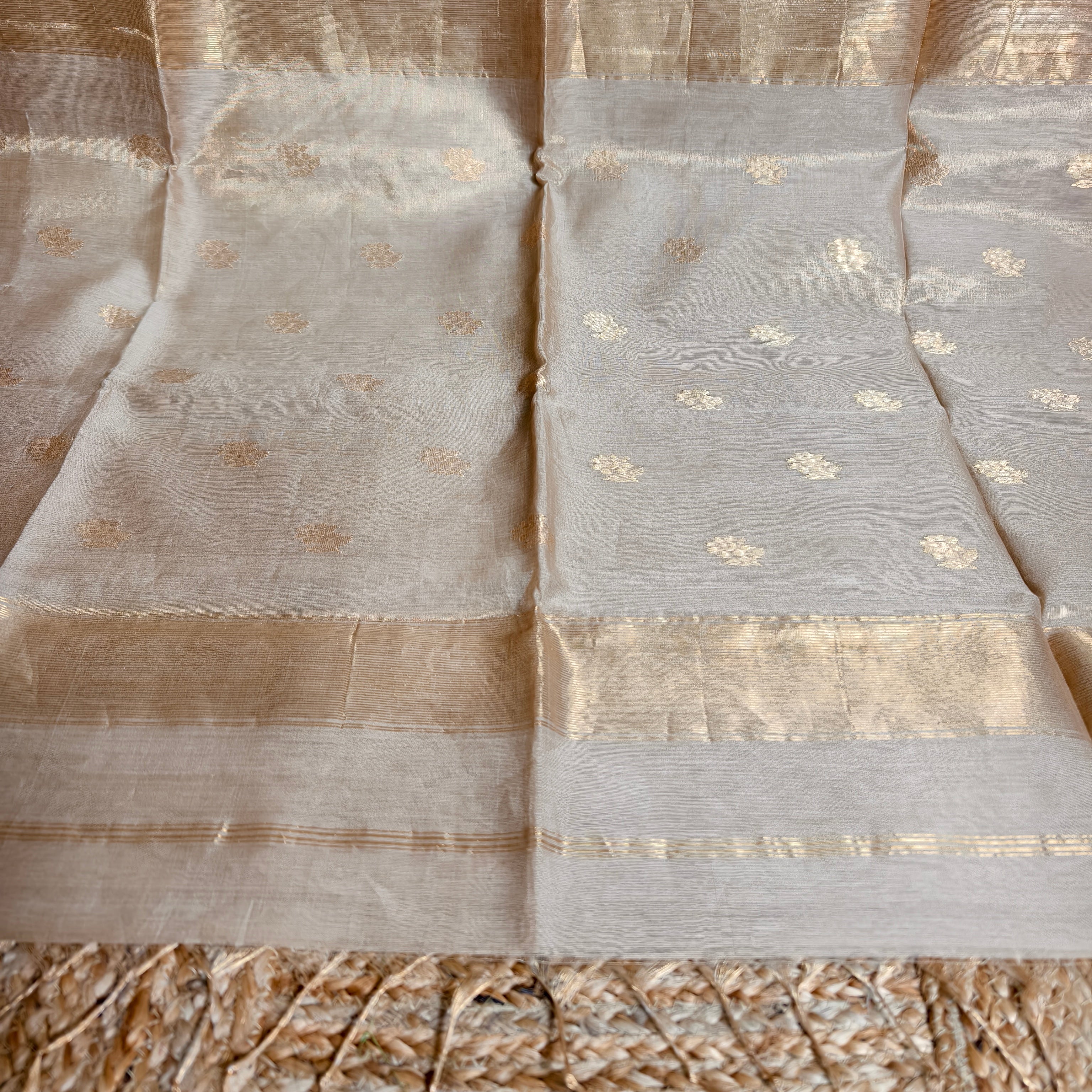 Beige Golden Maheshwari Saree