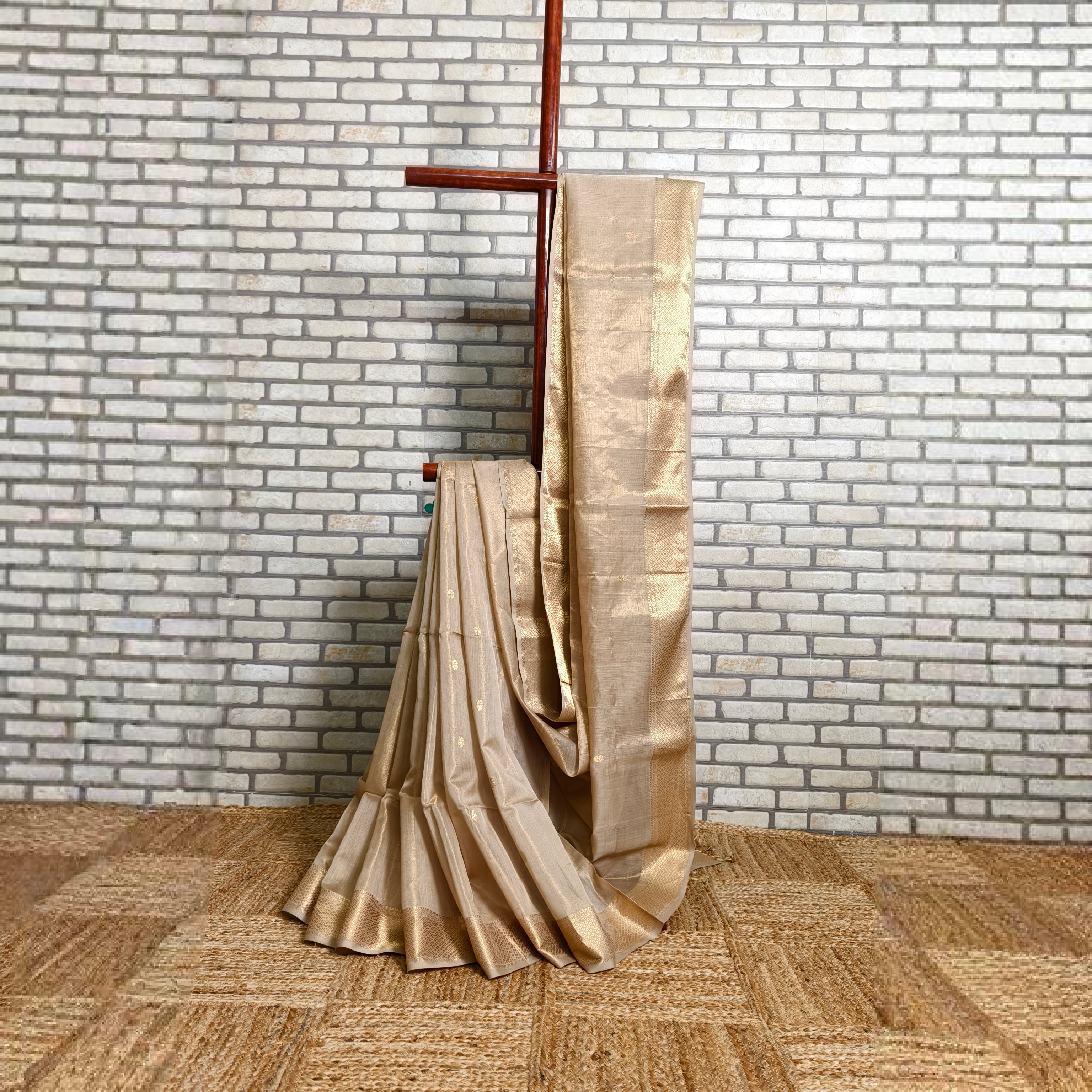 Beige Golden Maheshwari Saree