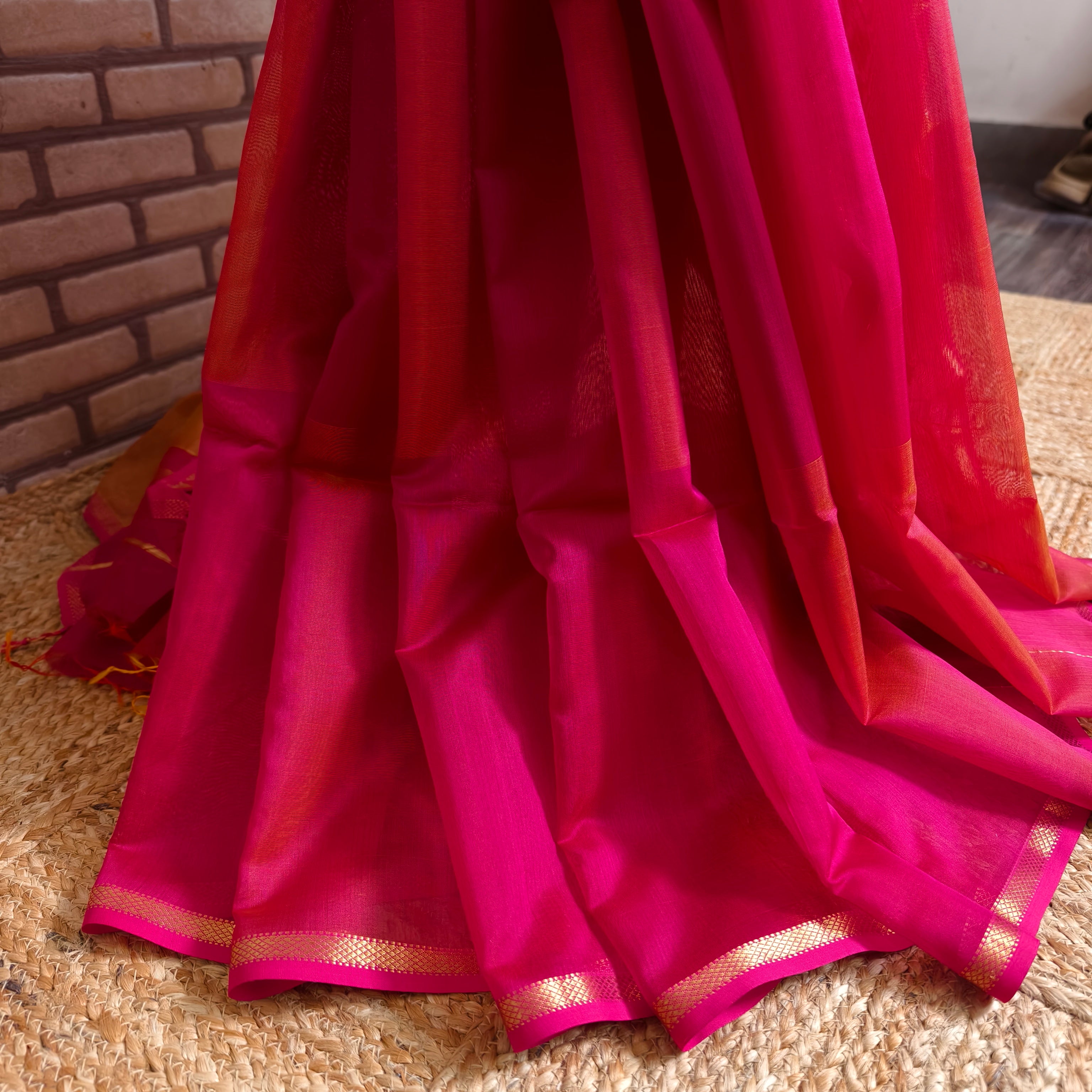 Two-tone Pinkish Red Chanderi Saree