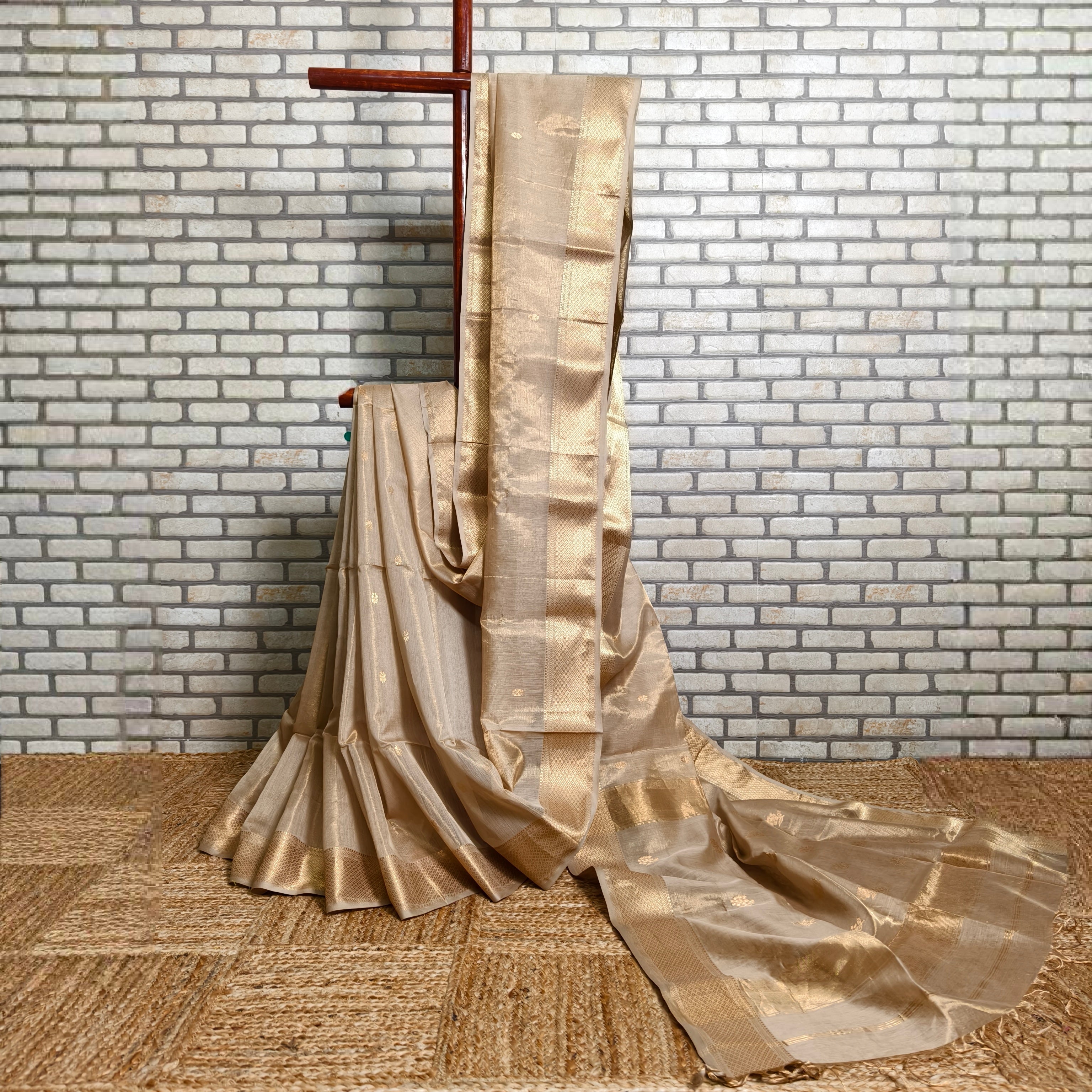 Beige Golden Maheshwari Saree