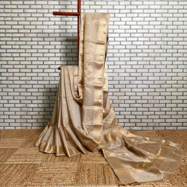 Beige Golden Maheshwari Saree