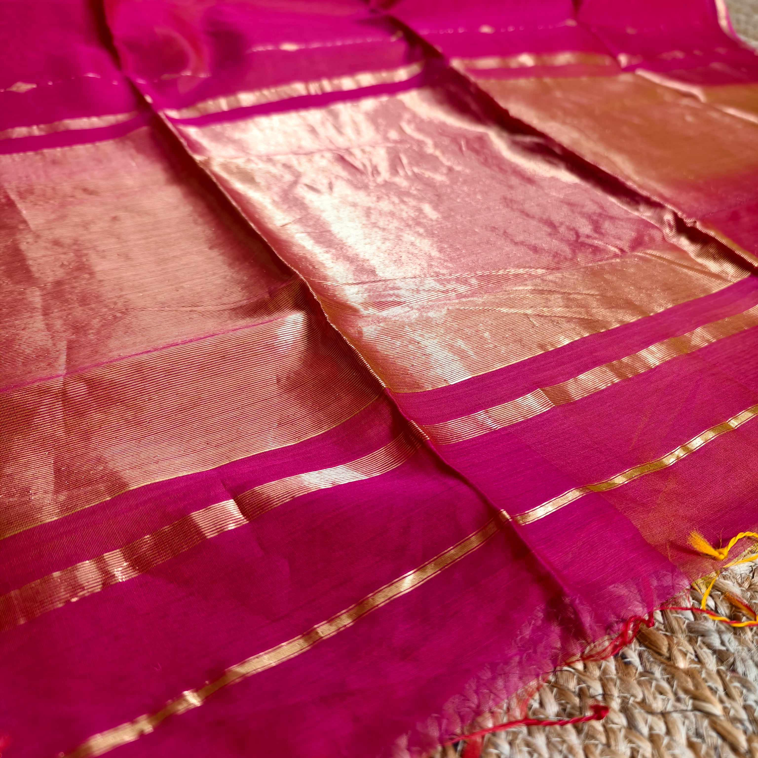 Two-tone Pinkish Red Chanderi Saree