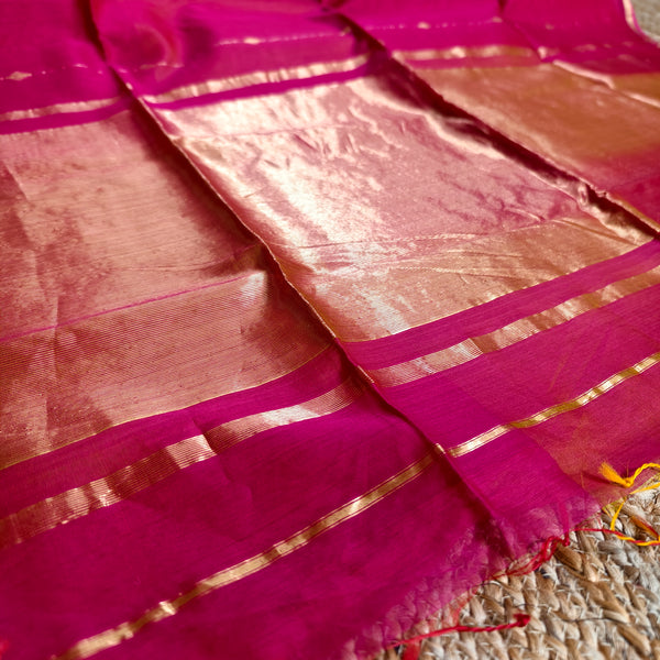 Two-tone Pinkish Red Chanderi Saree