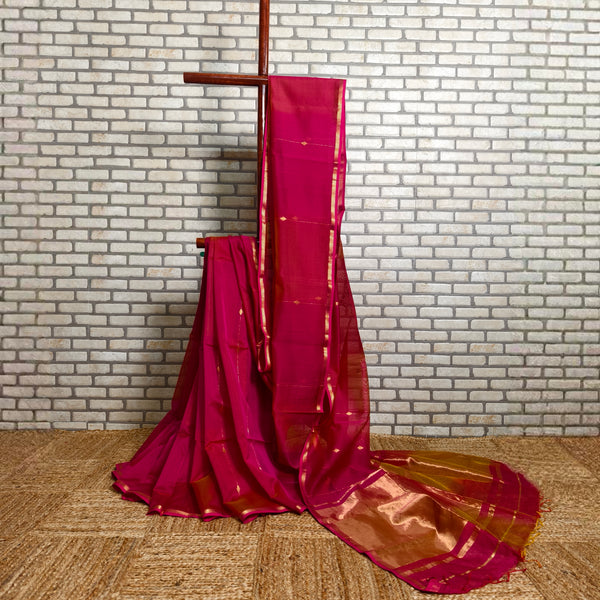 Two-tone Pinkish Red Chanderi Saree