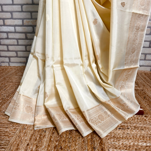 Cream Katan Silk Saree