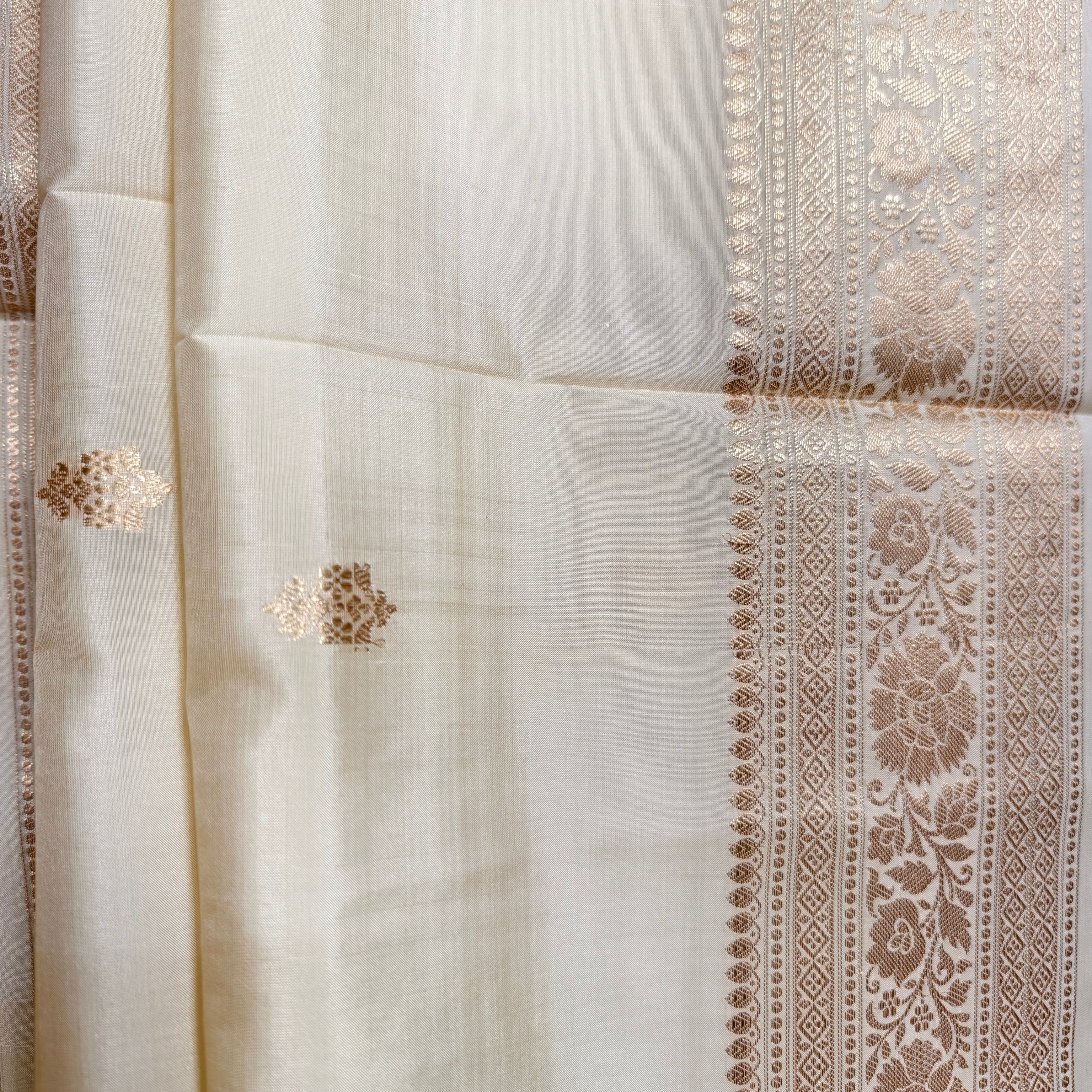 Cream Katan Silk Saree