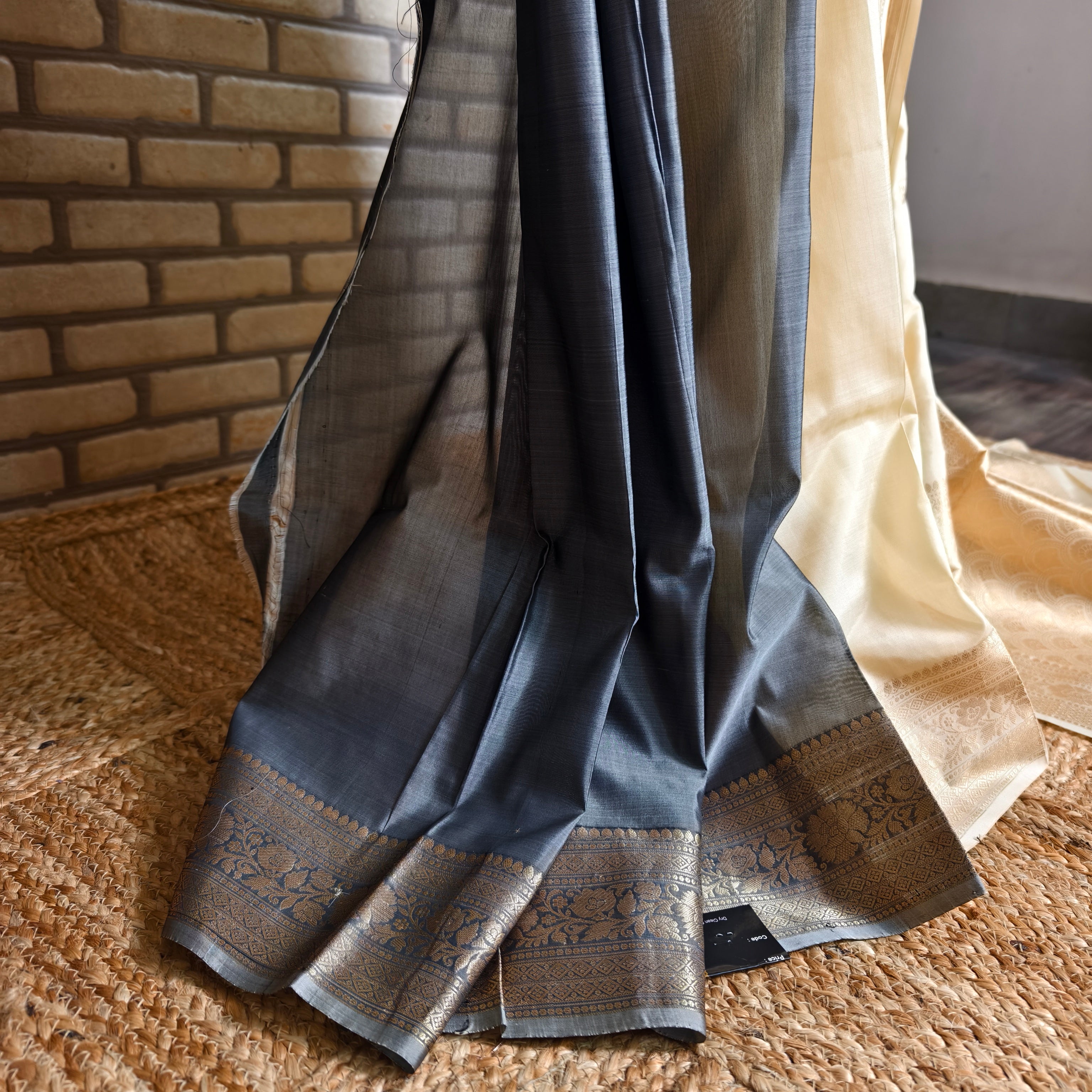 Cream Katan Silk Saree