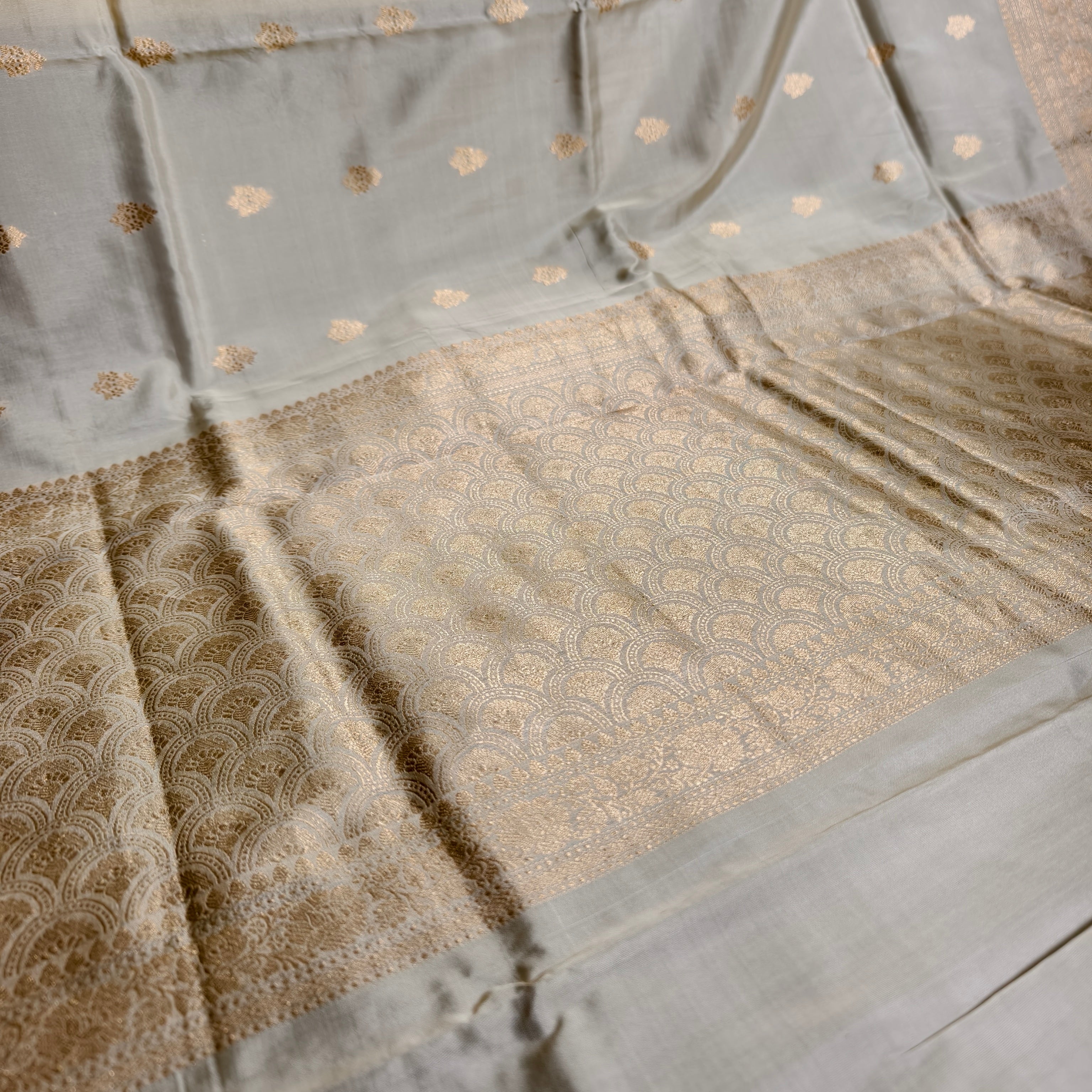 Cream Katan Silk Saree