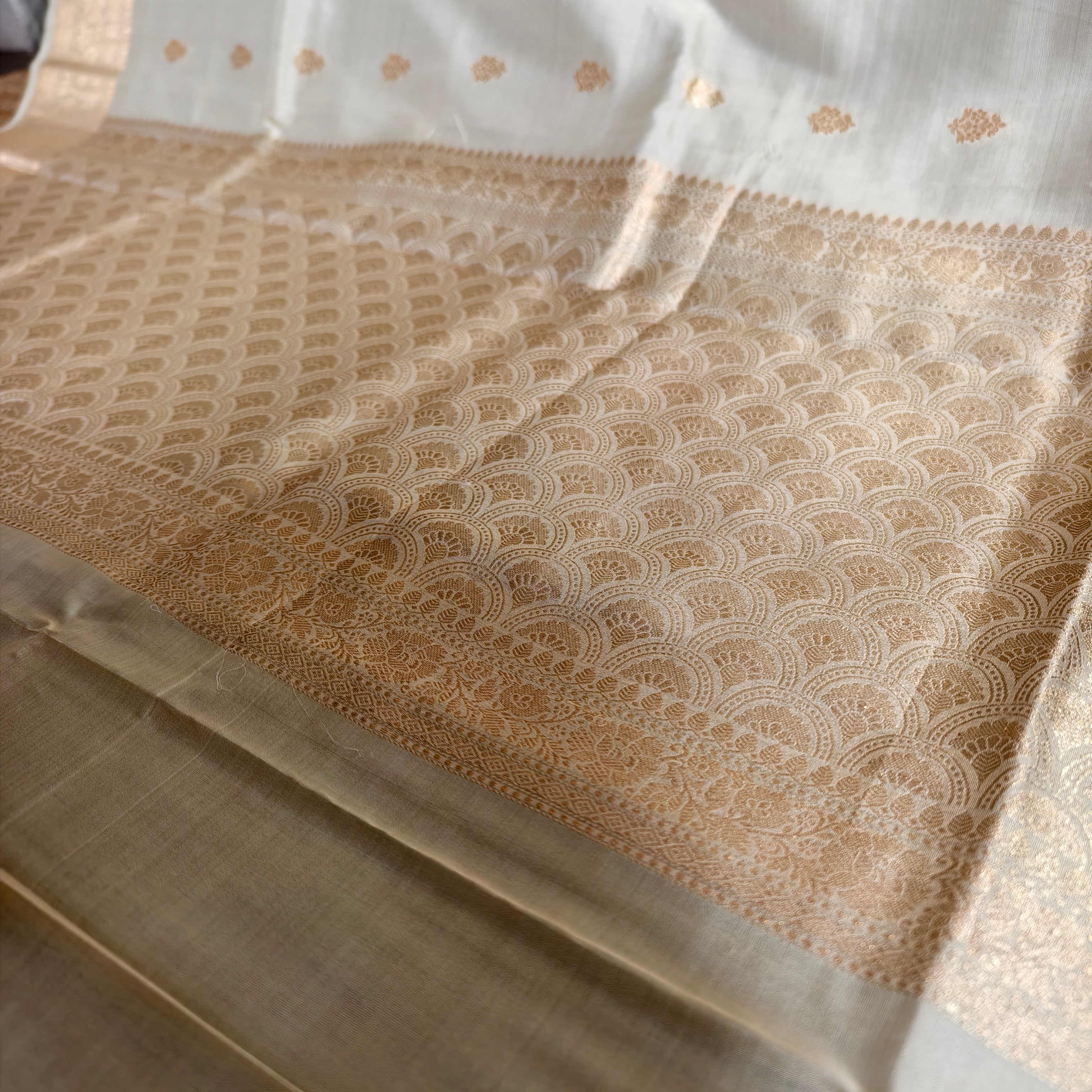 Cream Katan Silk Saree