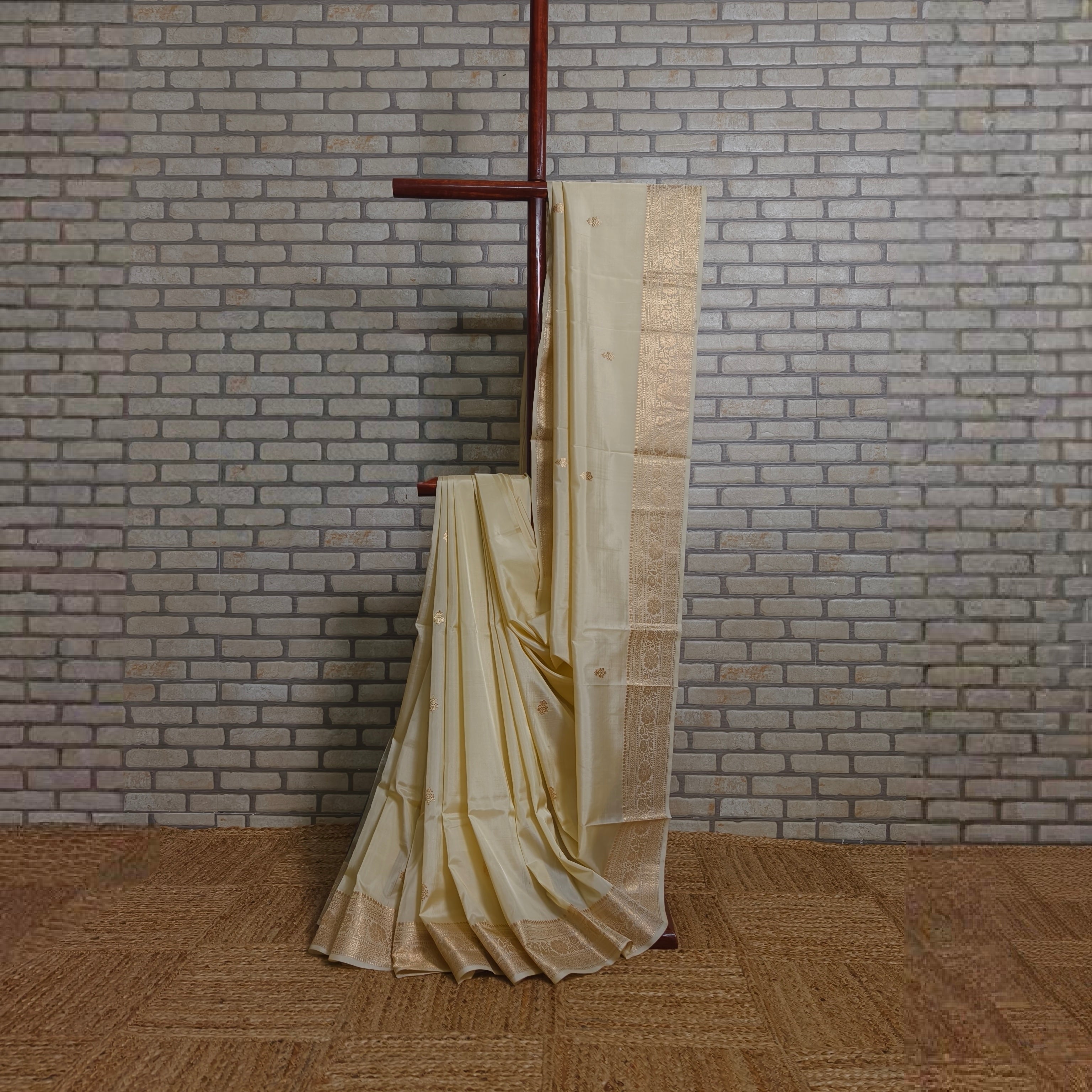 Cream Katan Silk Saree