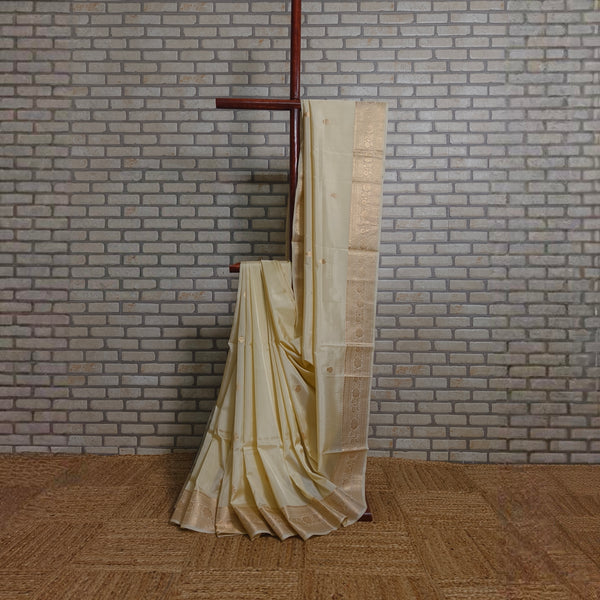 Cream Katan Silk Saree
