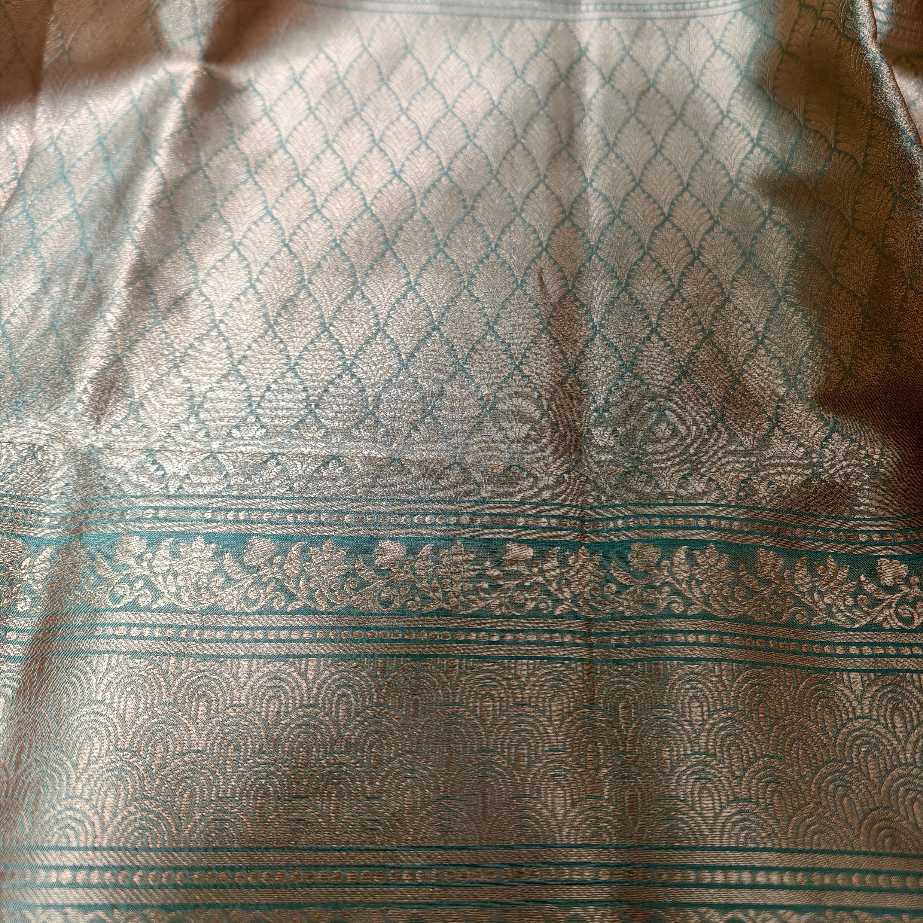 Two-tone Green Brick-Red Katan Silk Saree